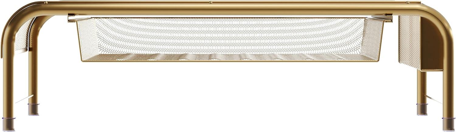 imageMartha Stewart Ryder Gold Mesh Metal Desktop Monitor Stand Riser with Organizer Drawer and Side Storage