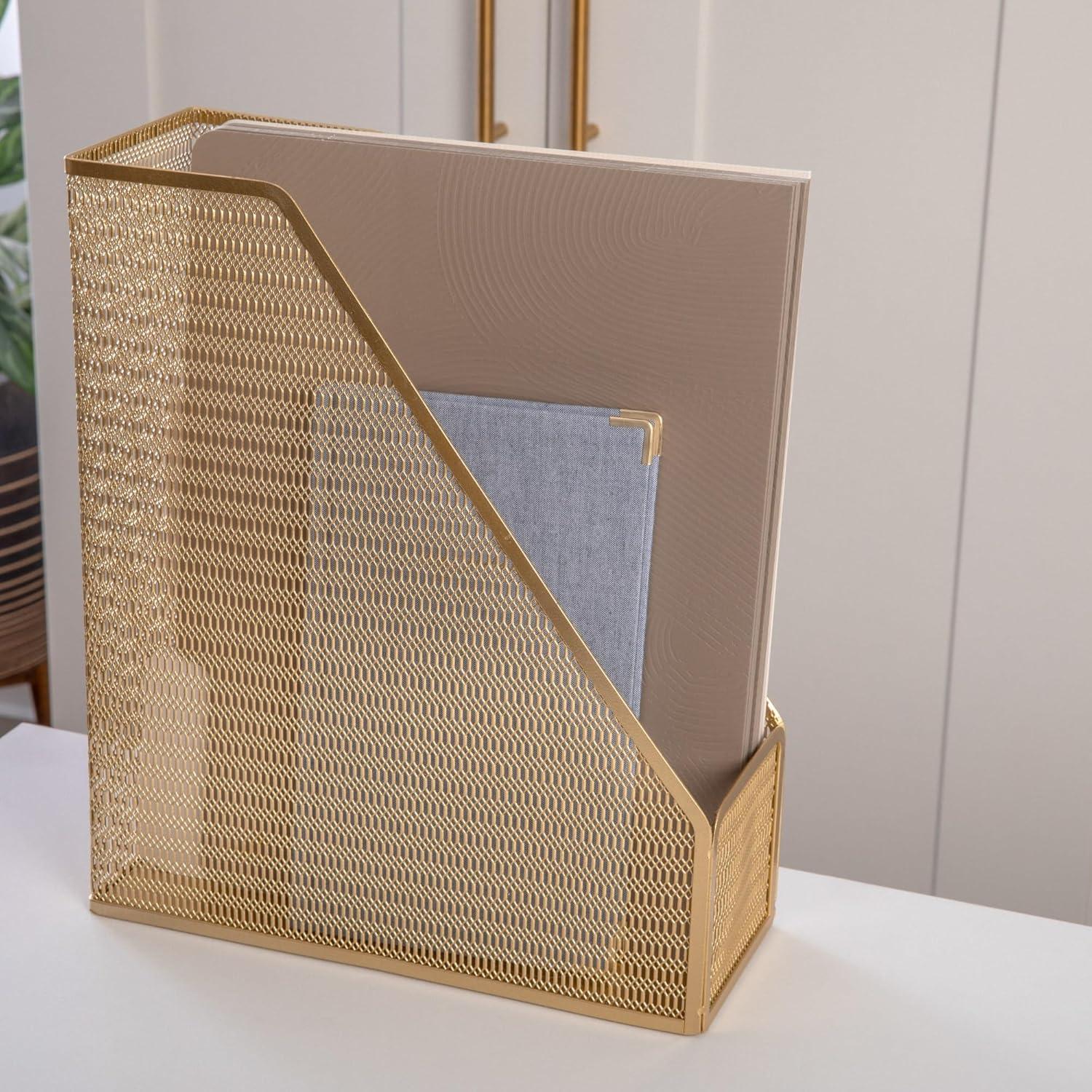 imageMartha Stewart Ryder Gold Mesh Metal Single Slot Magazine File Holder Desktop Organizer 975 x 375 x 115
