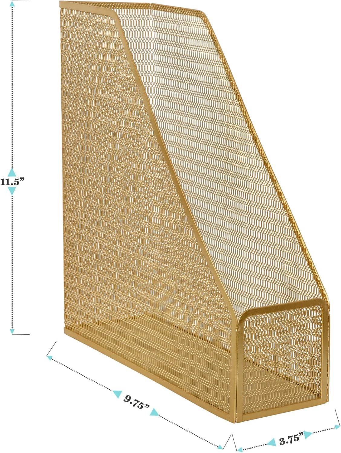 imageMartha Stewart Ryder Gold Mesh Metal Single Slot Magazine File Holder Desktop Organizer 975 x 375 x 115