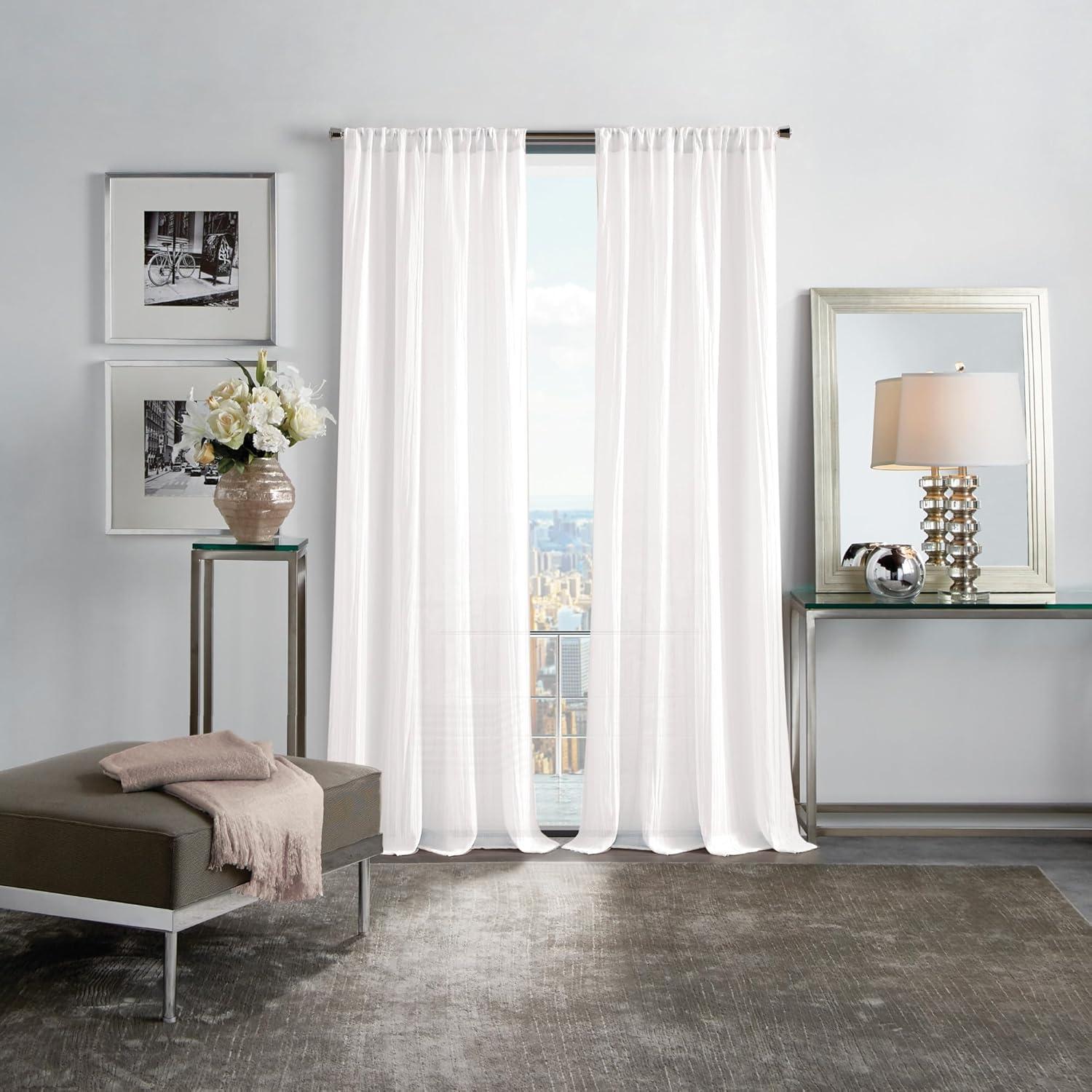 imageMartha Stewart Sheer Curtains Crinkle Textured Rod Pocket Window Curtain Panel Pair 84quot WhiteWhite