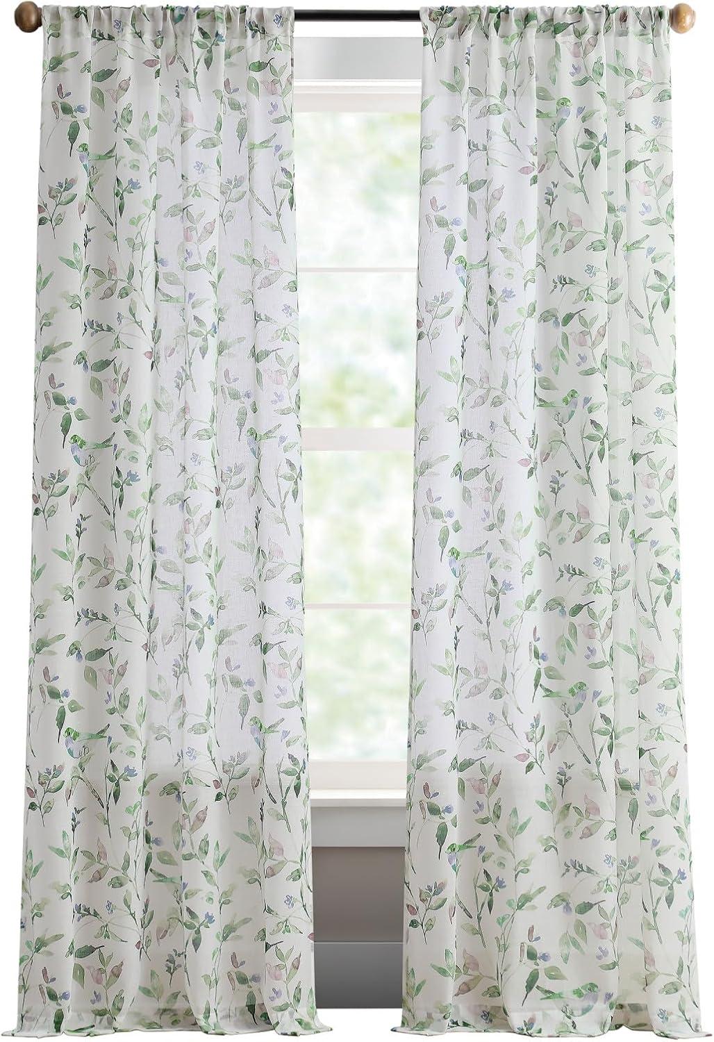 imageMartha Stewart Sheer Curtains Floral Botanical Kensington Flower Garden Rod Pocket Window Curtain Panel Pair 84quot Multi GreenMulti Green