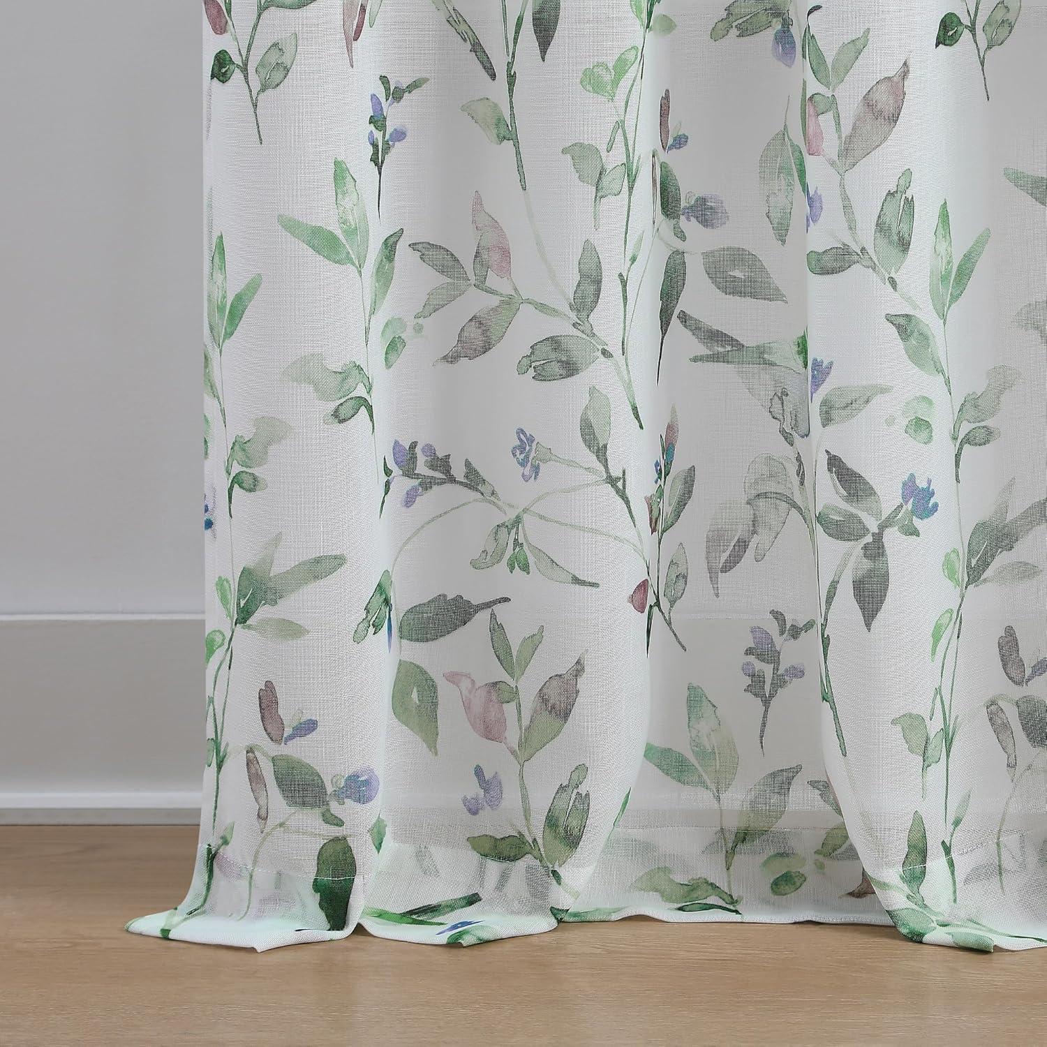imageMartha Stewart Sheer Curtains Floral Botanical Kensington Flower Garden Rod Pocket Window Curtain Panel Pair 84quot Multi GreenMulti Green