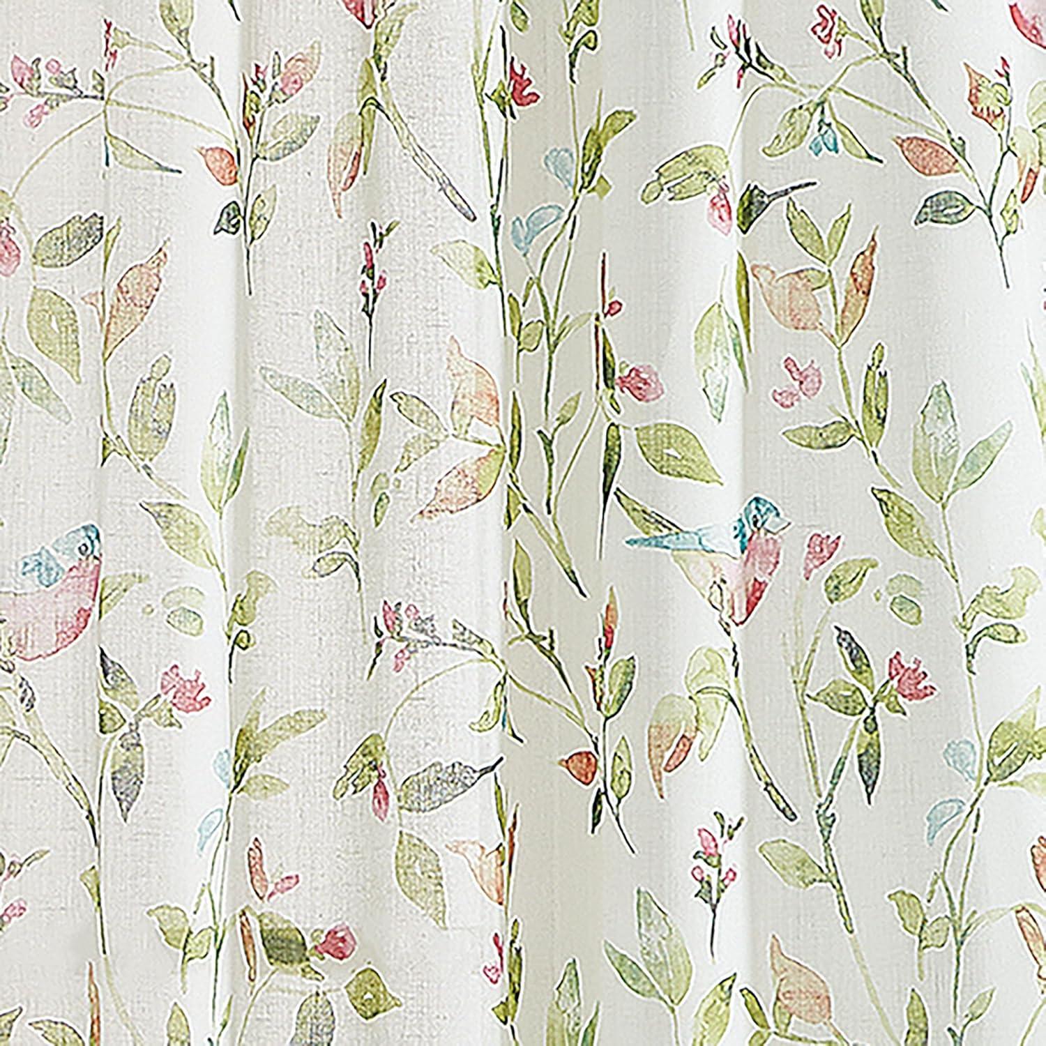 imageMartha Stewart Sheer Curtains Floral Botanical Kensington Flower Garden Rod Pocket Window Curtain Panel Pair 84quot Multi GreenMulti Pink