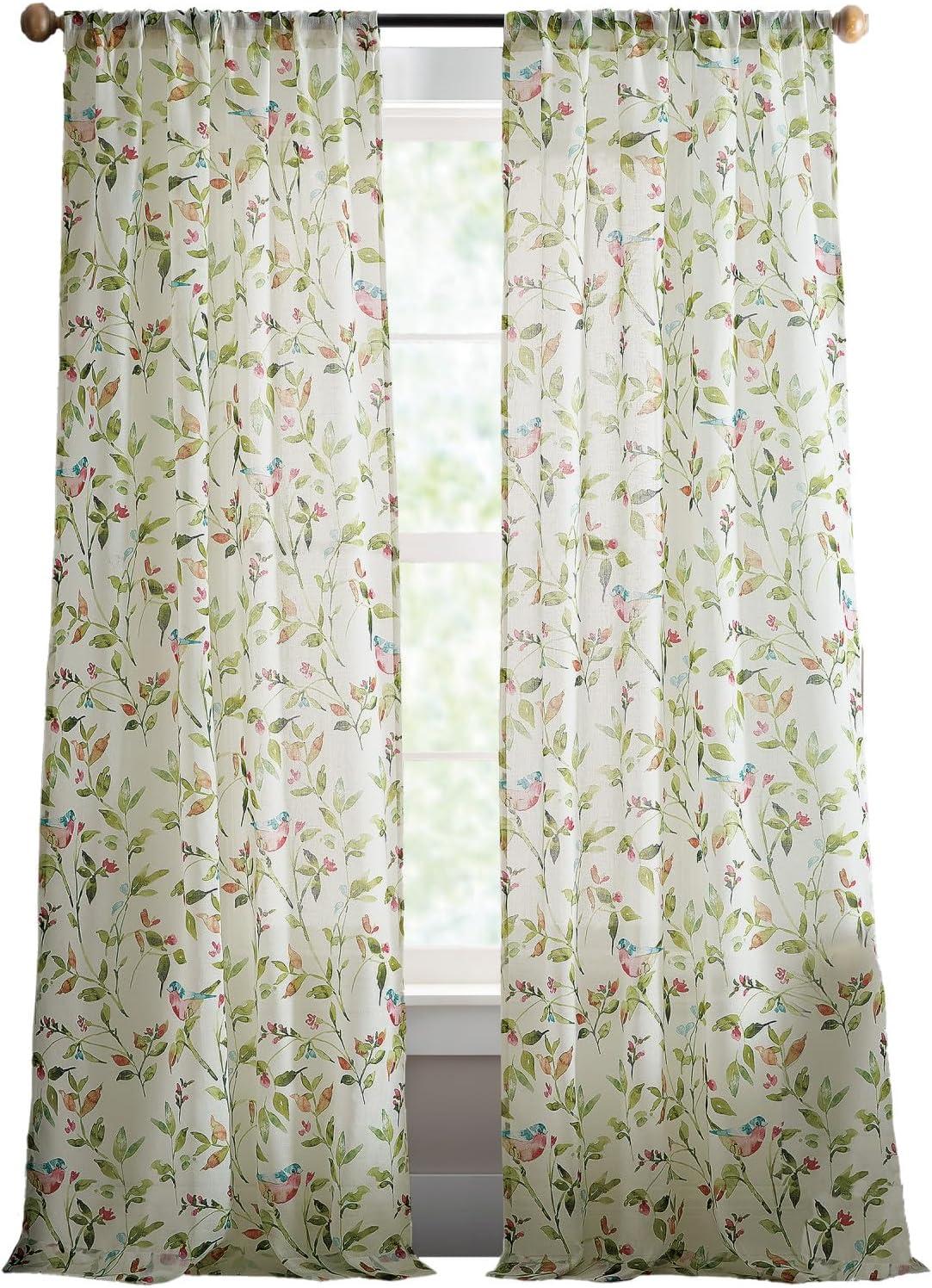 imageMartha Stewart Sheer Curtains Floral Botanical Kensington Flower Garden Rod Pocket Window Curtain Panel Pair 84quot Multi GreenMulti Pink