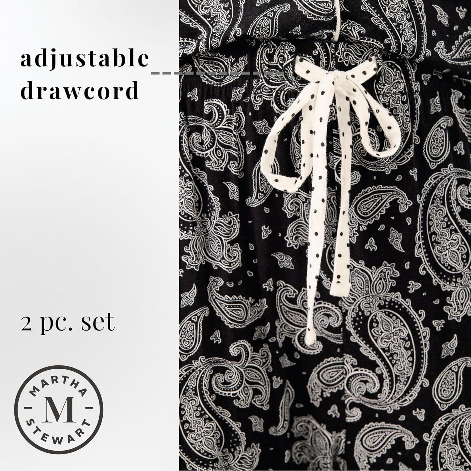 imageMartha Stewart Sleepwear for Women Lightweight Cooling Rayon 2Pc Notch Collar Short Sleeve Pajama Set Soft ampamp ComfortableDark Paisley