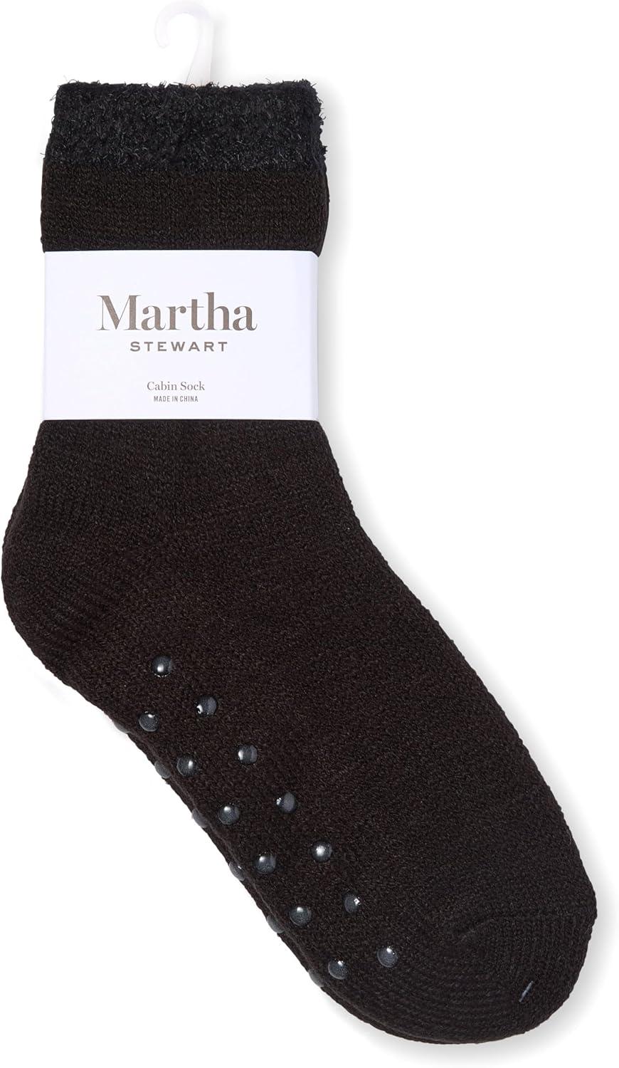 imageMartha Stewart Slipper Socks For Women Non Slip Grips 2 Pairs Fuzzy Warm Cozy Hospital Gifts Winter FallBlack
