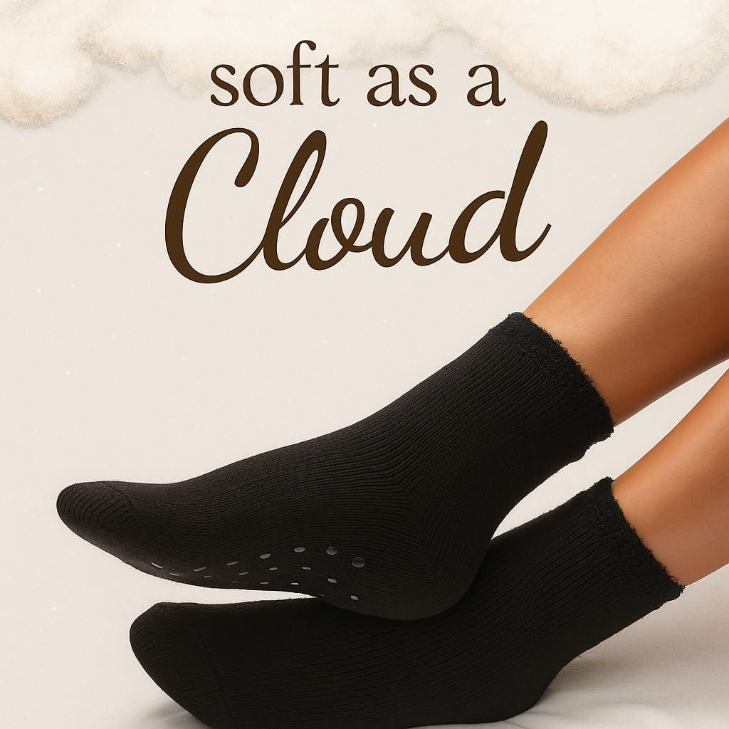 imageMartha Stewart Slipper Socks For Women Non Slip Grips 2 Pairs Fuzzy Warm Cozy Hospital Gifts Winter FallBlack