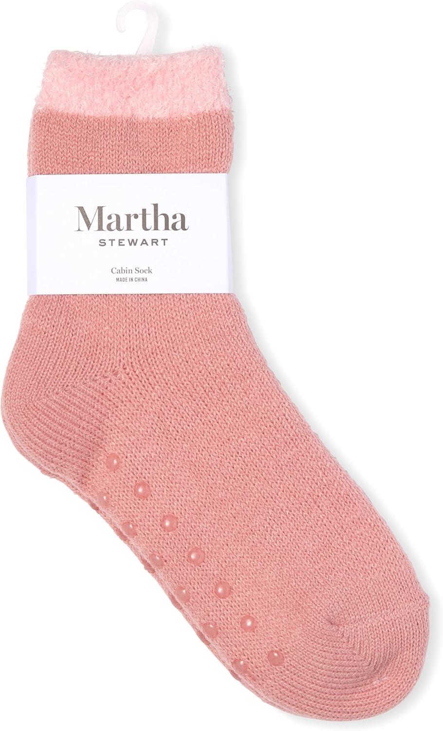 imageMartha Stewart Slipper Socks For Women Non Slip Grips 2 Pairs Fuzzy Warm Cozy Hospital Gifts Winter FallPink