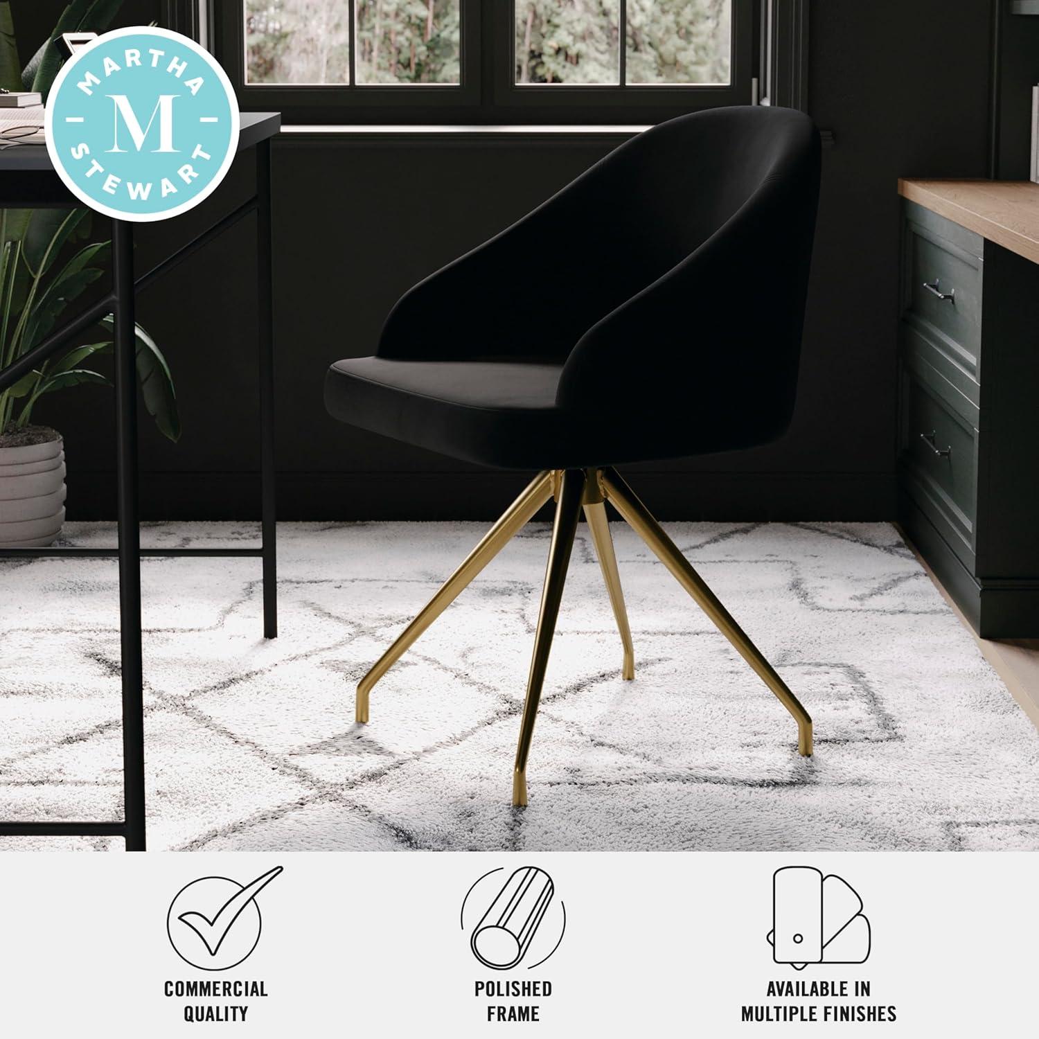 imageMartha Stewart Sora Stationary Swivel Task Chair with Sloped Arms for Home Office in White Boucle with Oil Rubbed Bronze FrameBlack VelvetPolished Nickel