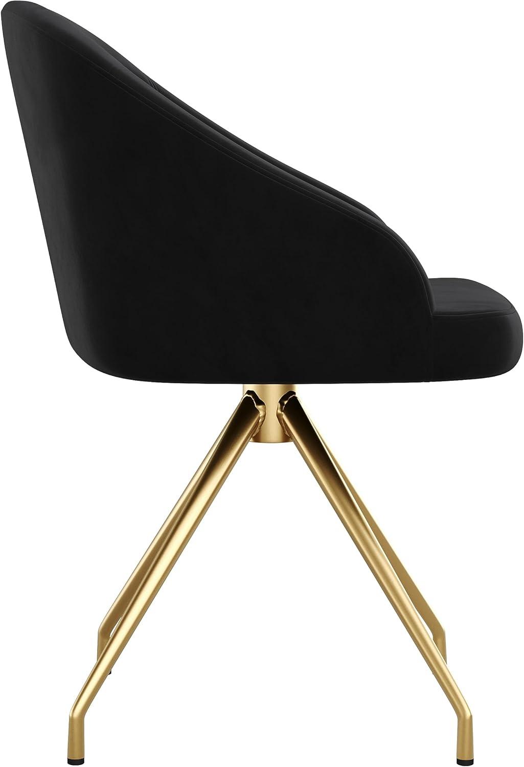 imageMartha Stewart Sora Stationary Swivel Task Chair with Sloped Arms for Home Office in White Boucle with Oil Rubbed Bronze FrameBlack VelvetPolished Nickel