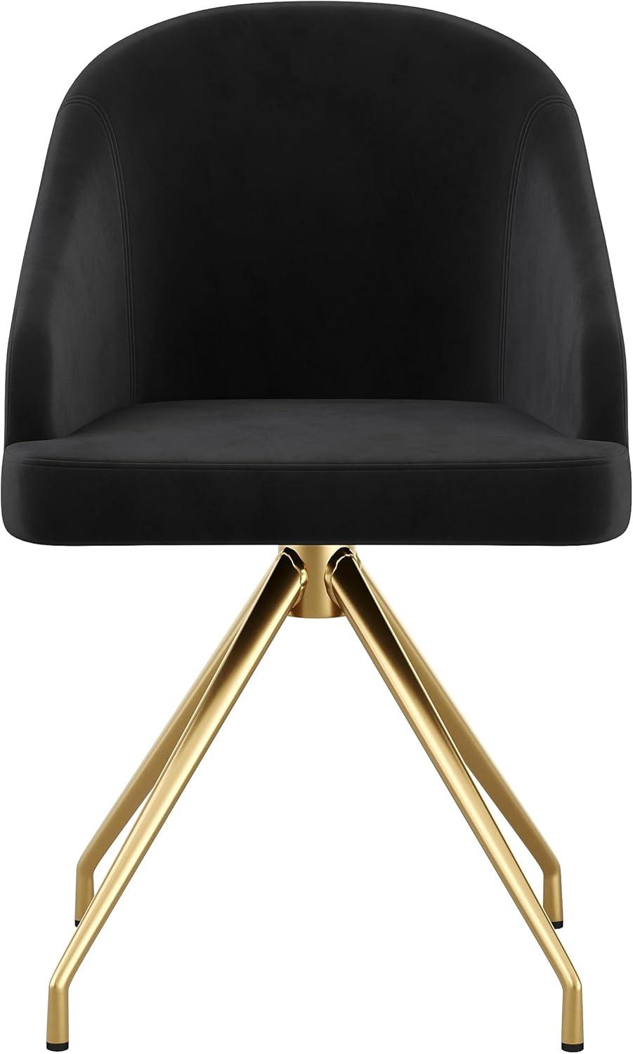 imageMartha Stewart Sora Stationary Swivel Task Chair with Sloped Arms for Home Office in White Boucle with Oil Rubbed Bronze FrameBlack VelvetPolished Nickel