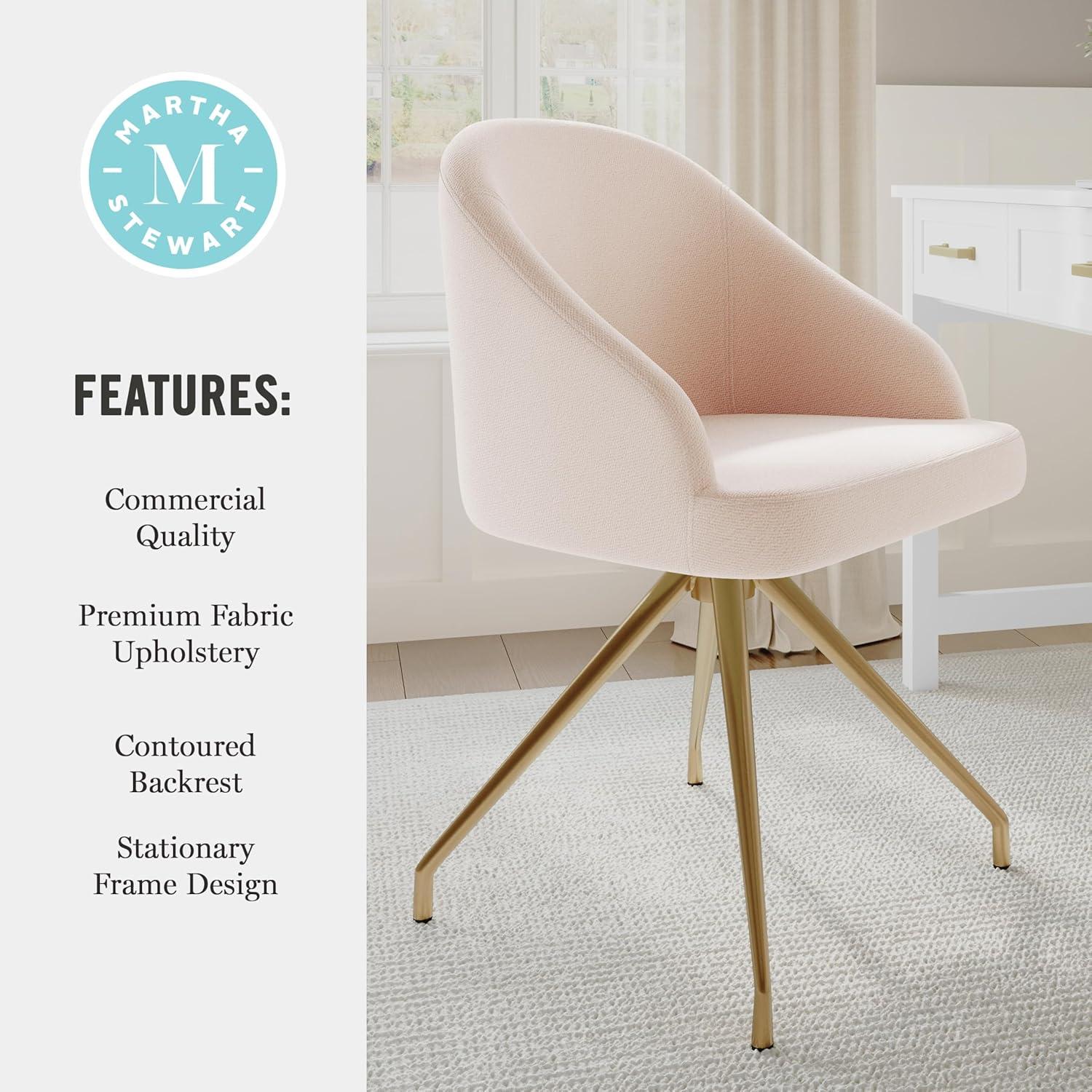 imageMartha Stewart Sora Stationary Swivel Task Chair with Sloped Arms for Home Office in White Boucle with Oil Rubbed Bronze FrameConch Shell FabricPolished Brass Frame