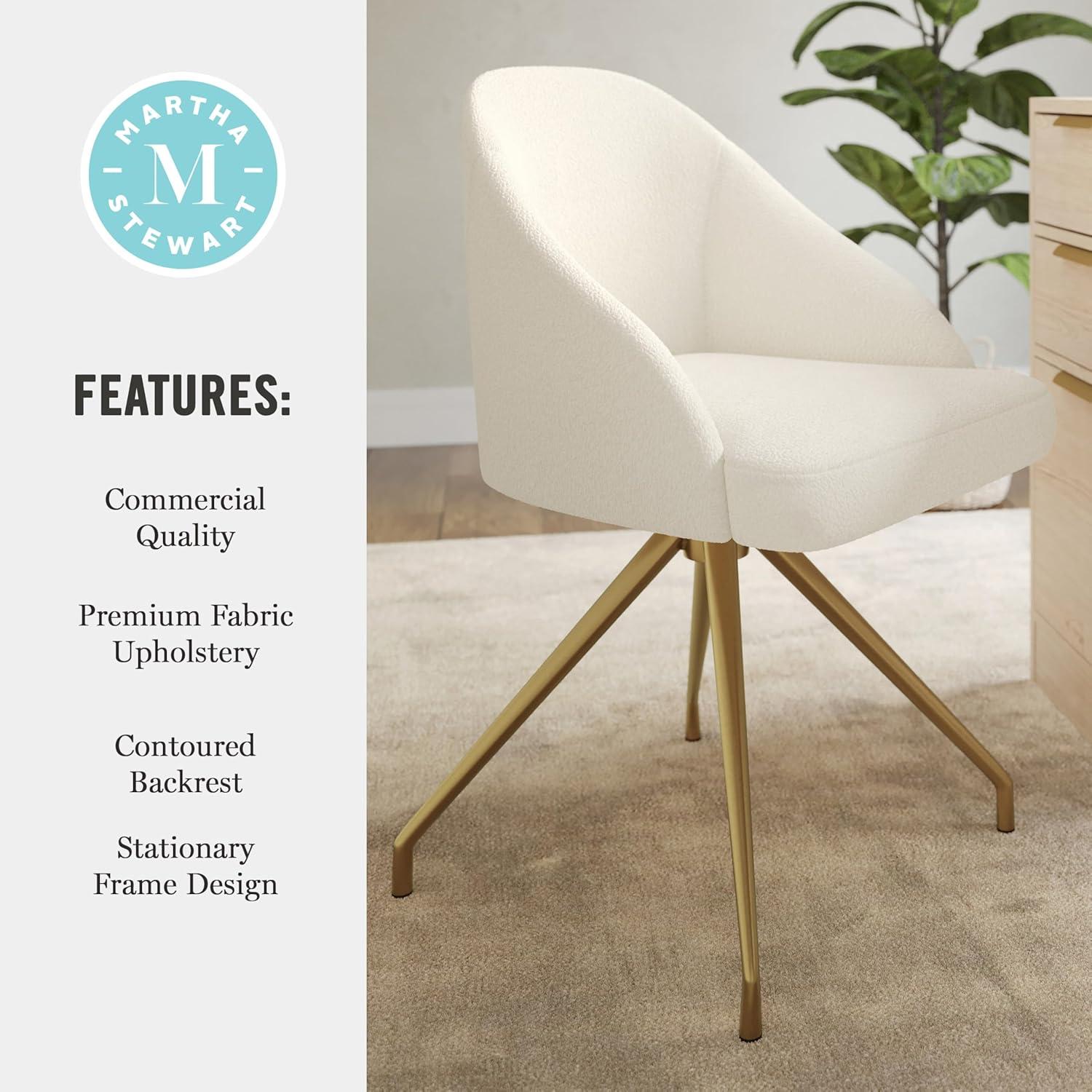 imageMartha Stewart Sora Stationary Swivel Task Chair with Sloped Arms for Home Office in White Boucle with Oil Rubbed Bronze FrameOff White BouclePolished Brass Frame