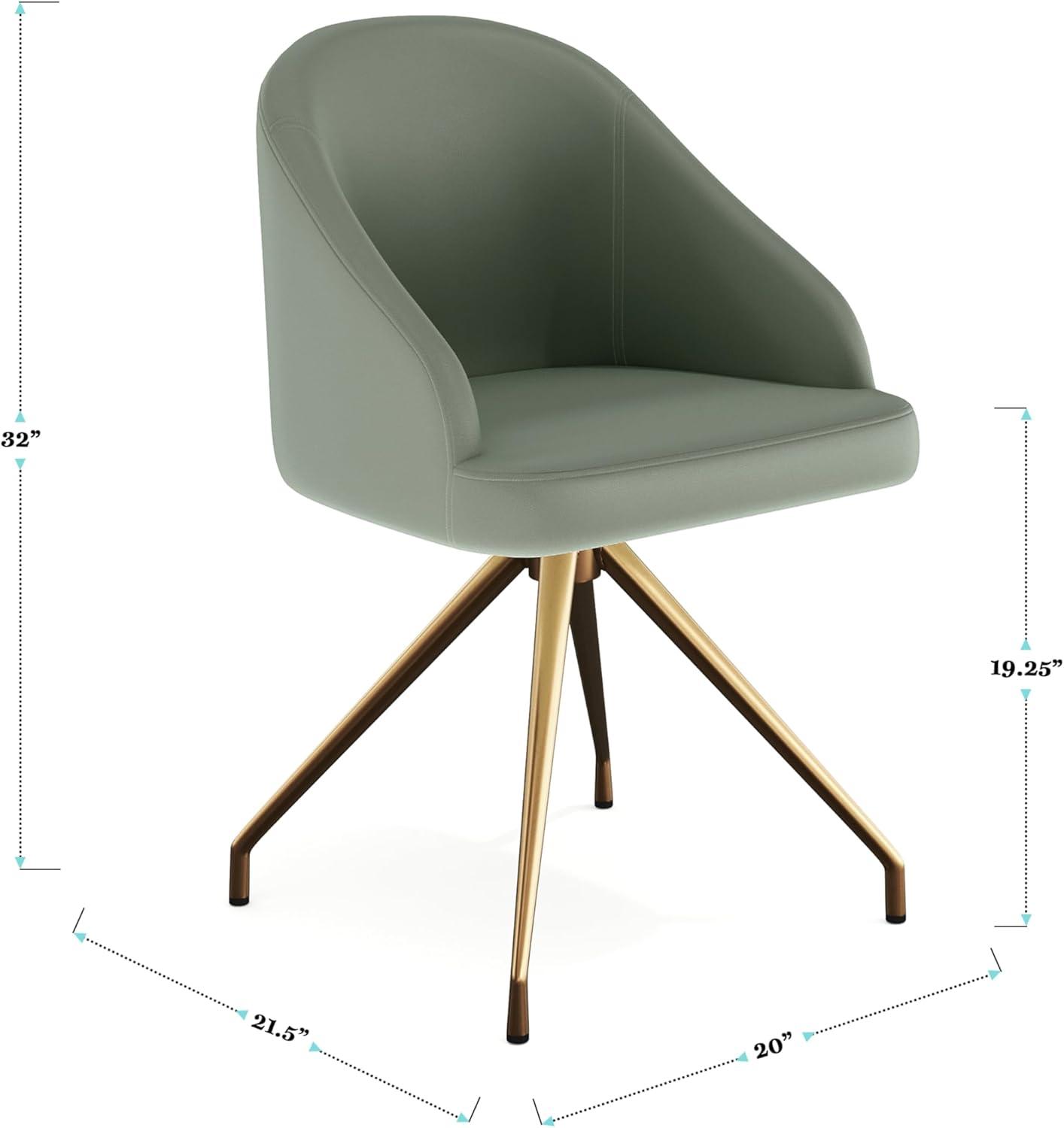 imageMartha Stewart Sora Stationary Swivel Task Chair with Sloped Arms for Home Office in White Boucle with Oil Rubbed Bronze FrameSage Faux LeatherPolished Brass Frame