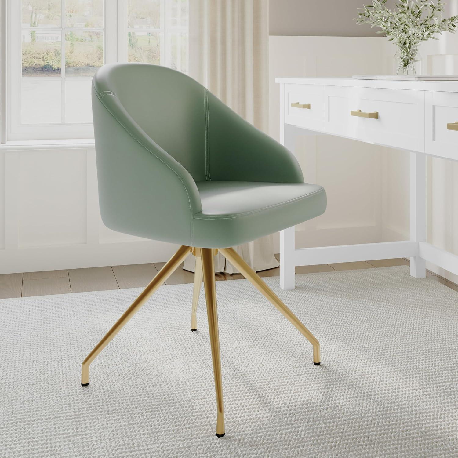 imageMartha Stewart Sora Stationary Swivel Task Chair with Sloped Arms for Home Office in White Boucle with Oil Rubbed Bronze FrameSage Faux LeatherPolished Brass Frame