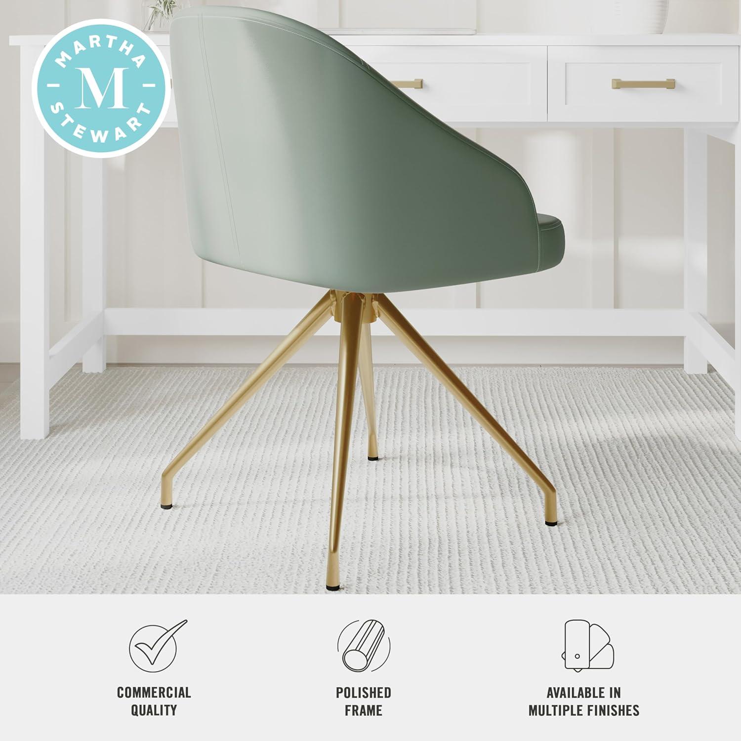 imageMartha Stewart Sora Stationary Swivel Task Chair with Sloped Arms for Home Office in White Boucle with Oil Rubbed Bronze FrameSage Faux LeatherPolished Brass Frame