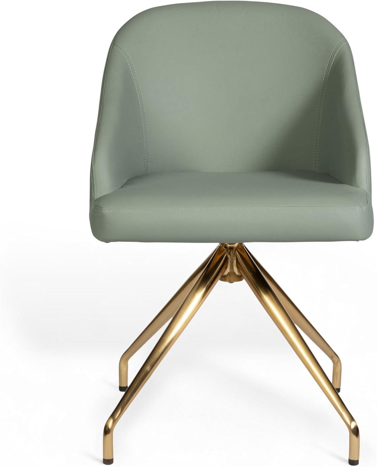 imageMartha Stewart Sora Stationary Swivel Task Chair with Sloped Arms for Home Office in White Boucle with Oil Rubbed Bronze FrameSage Faux LeatherPolished Brass Frame