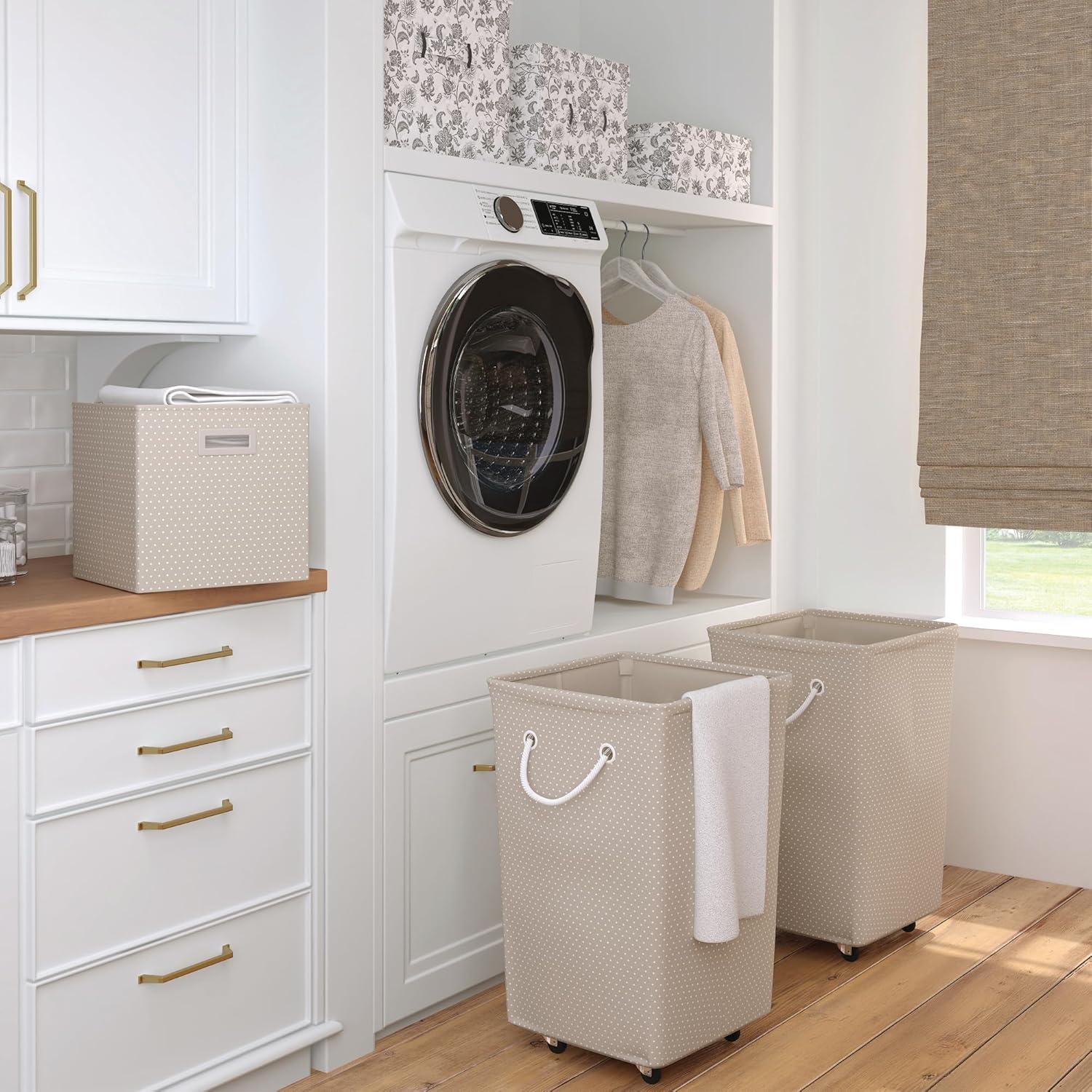 imageMartha Stewart Storage Collapsible Home Laundry Collection Laundry Hamper with Wheels Cottage DotGrey