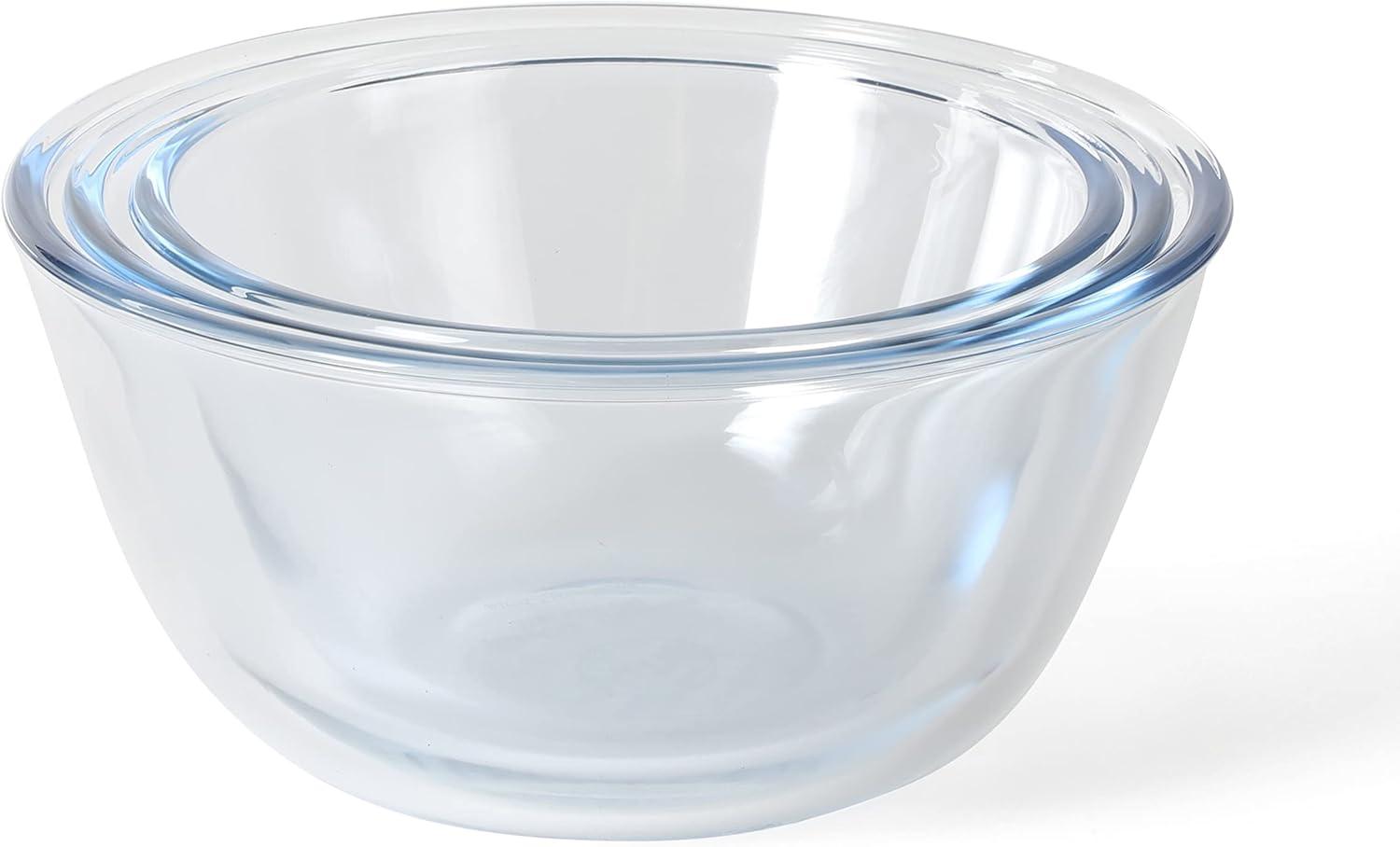 imageMartha Stewart Summersol 6 Piece 676 oz 507 oz 338 oz Borosilicate Glass Mixing Bowl wPP Martha Blue Lids