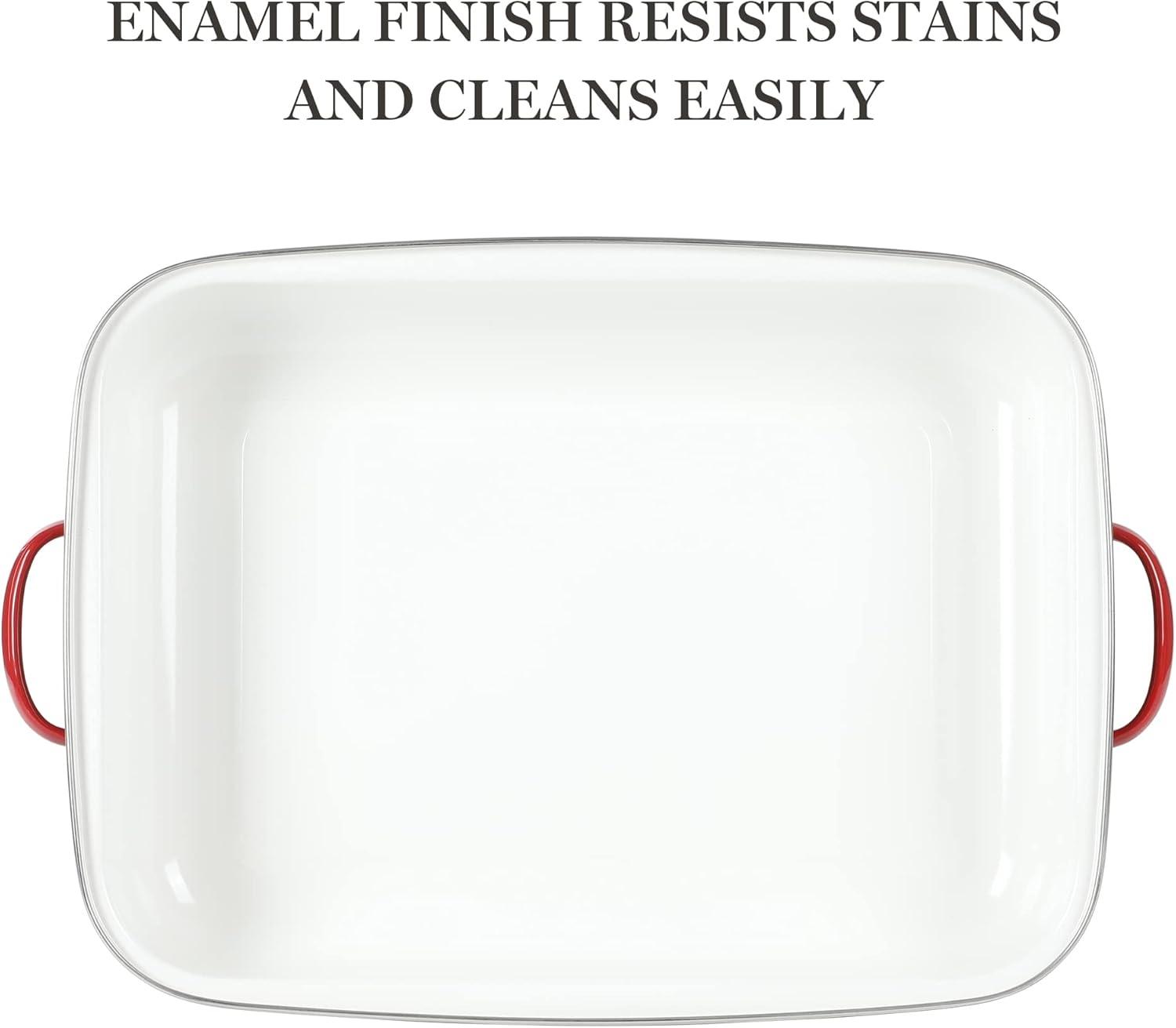 imageMartha Stewart Thayer 18quot Enamel on Steel Roaster Pan wStainless Steel Rack RedRed