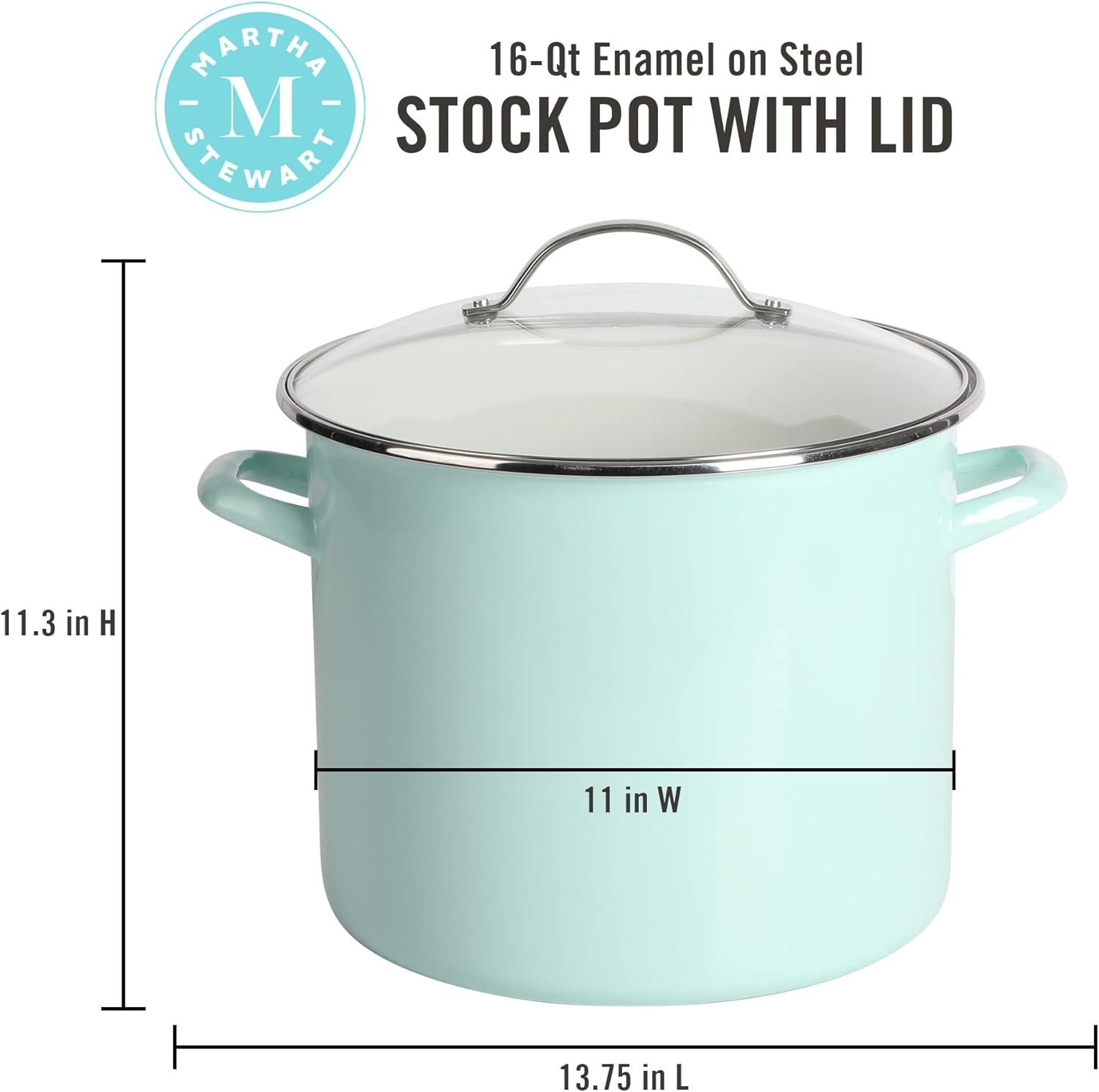 imageMartha Stewart Thayer 8Quart Enamel On Steel Scratch Resistant Stock Pot wLid Martha BlueMartha Blue
