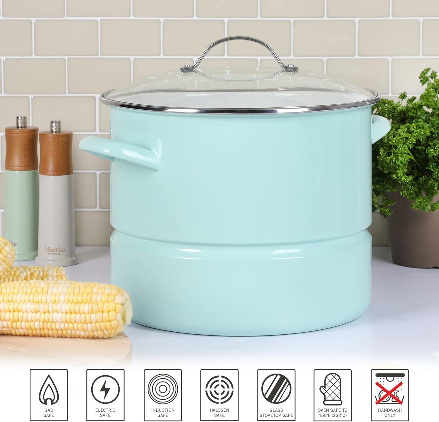 imageMartha Stewart Thayer 8Quart Enamel On Steel Scratch Resistant Stock Pot wLid Martha BlueMartha Blue