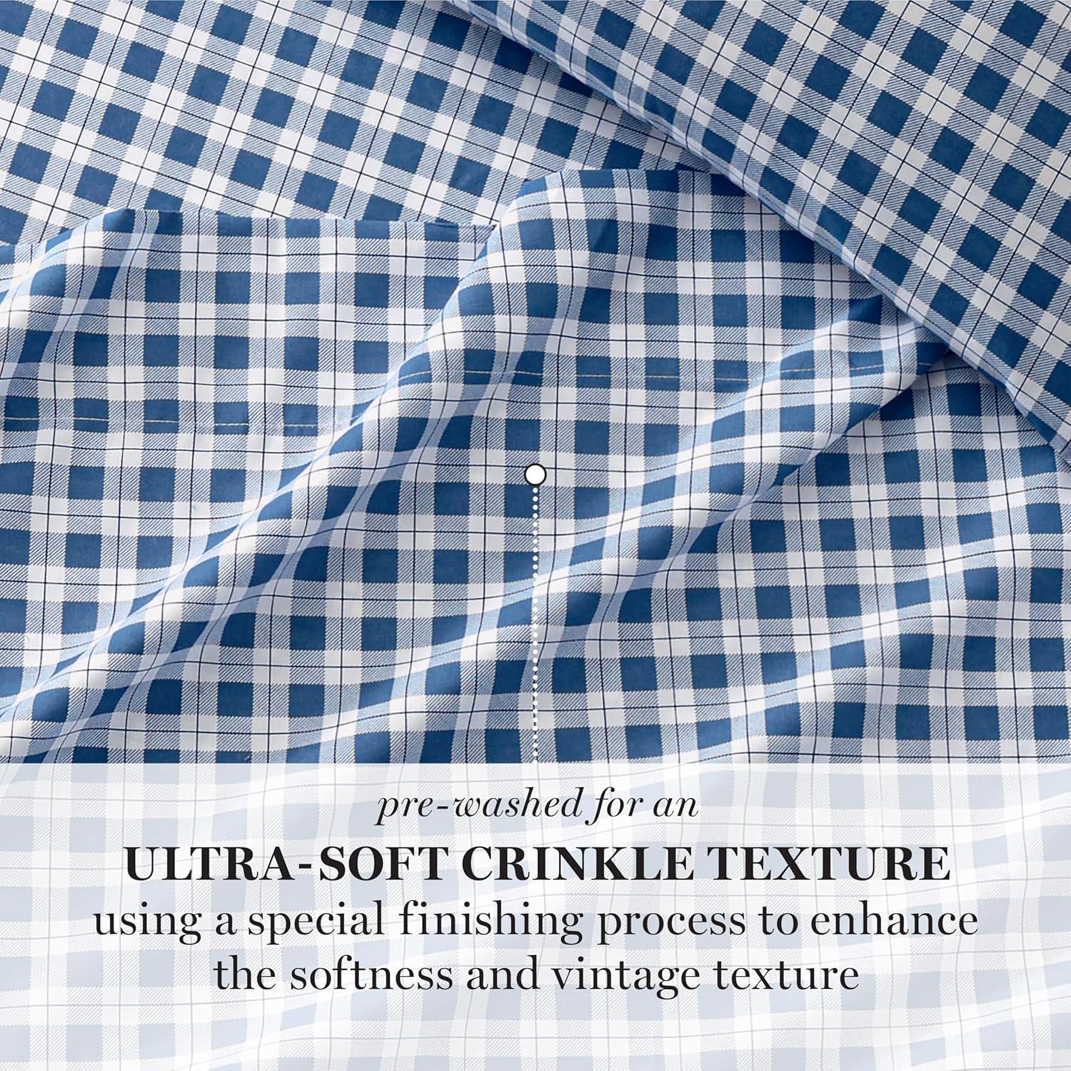 imageMartha Stewart Ultra Soft Brushed and Washed Microfiber 4 Piece Sheet Set Easy Care Deep Pocket Comfy Sheets 1 Flat Sheet 1 Fitted Sheet 2 Std Pillowcases Queen Size White ampamp Blush PinkTodd Checks Blue