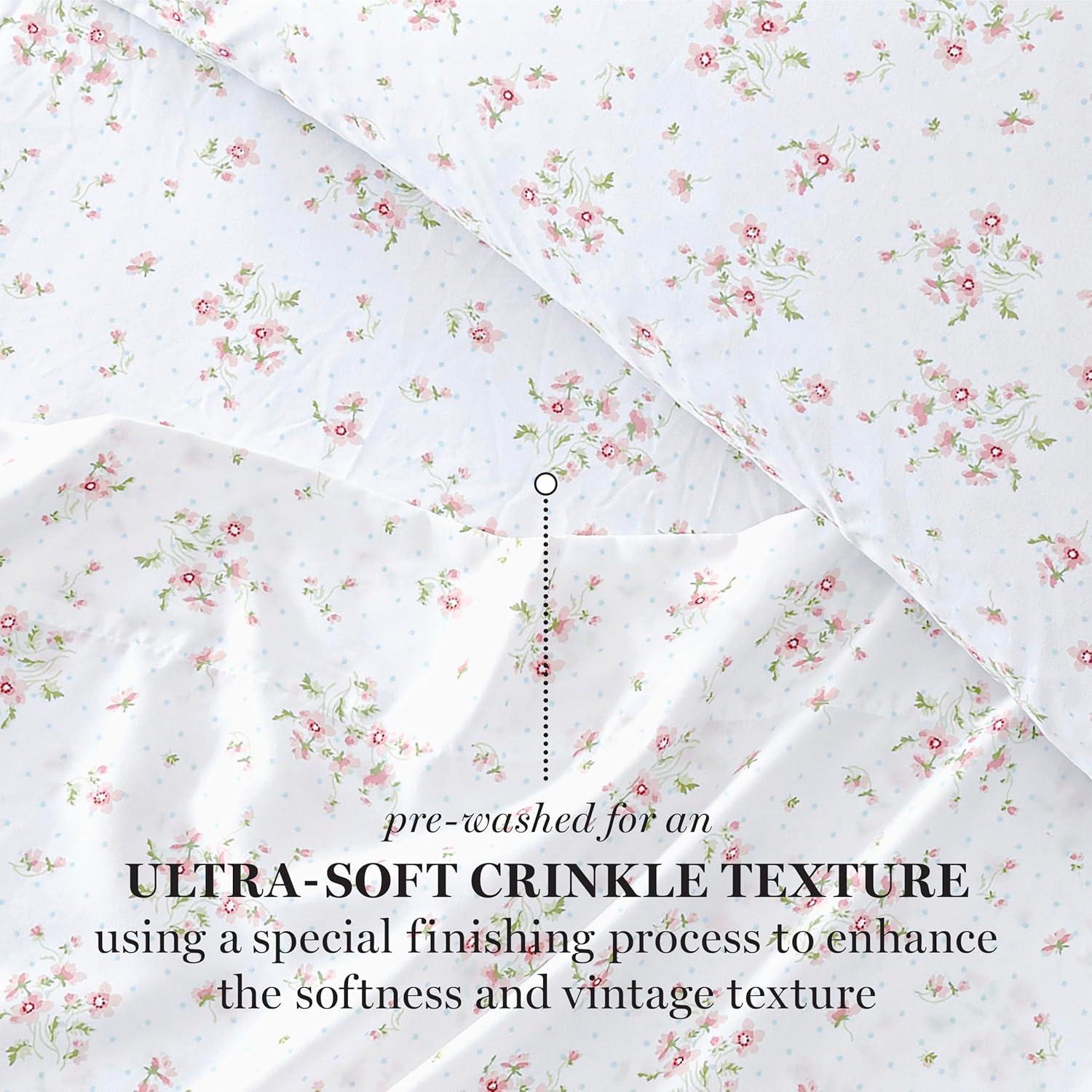 imageMartha Stewart Ultra Soft Brushed and Washed Microfiber 4 Piece Sheet Set Easy Care Deep Pocket Comfy Sheets 1 Flat Sheet 1 Fitted Sheet 2 Std Pillowcases Queen Size White ampamp Blush PinkGigi Floral Rose Quartz