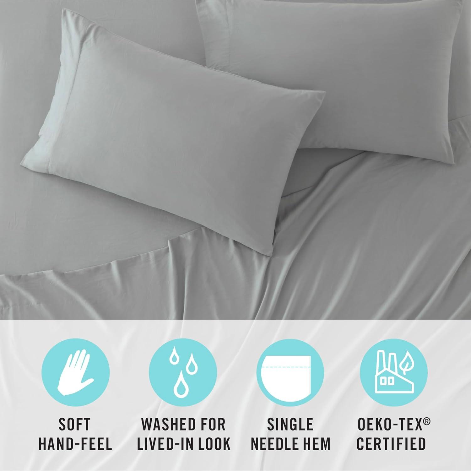 imageMartha Stewart Ultra Soft Brushed and Washed Microfiber 4 Piece Sheet Set Easy Care Deep Pocket Comfy Sheets 1 Flat Sheet 1 Fitted Sheet 2 Std Pillowcases Queen Size White ampamp Blush PinkUltimate Gray