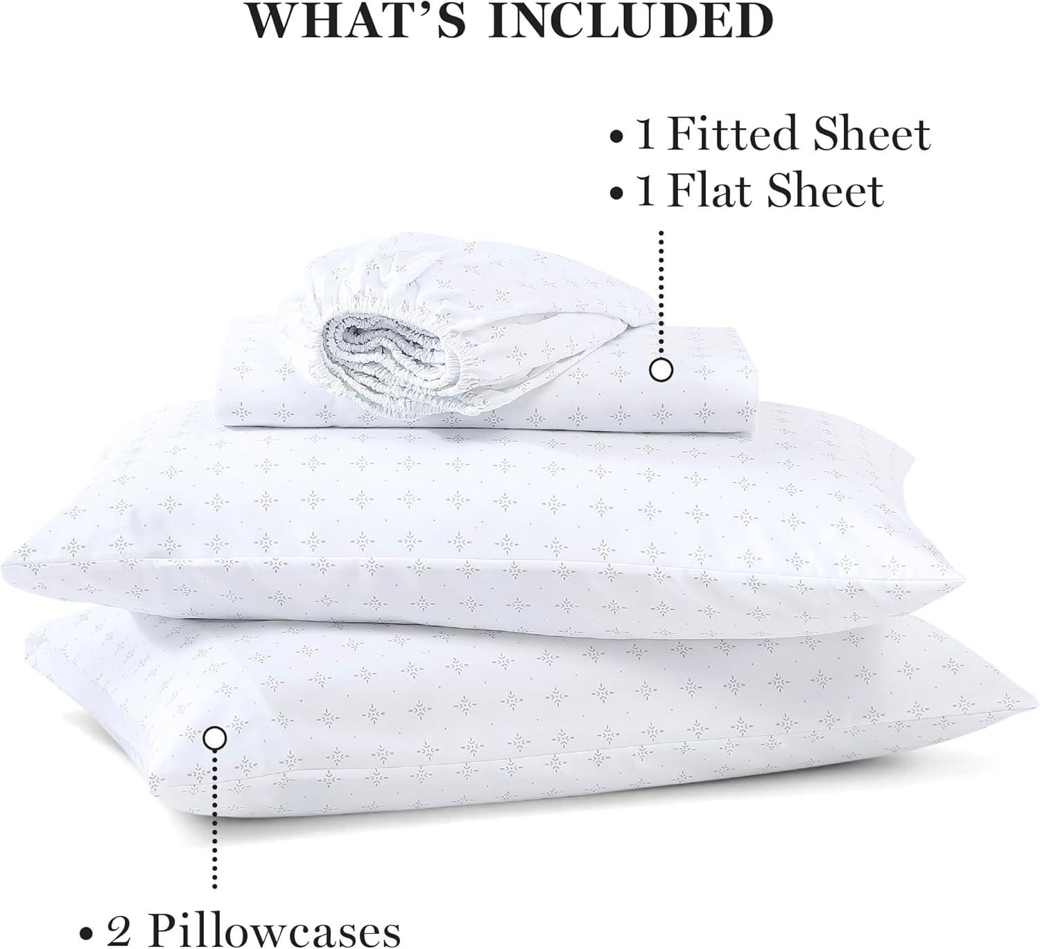 imageMartha Stewart Ultra Soft Brushed and Washed Microfiber 4 Piece Sheet Set Easy Care Deep Pocket Comfy Sheets 1 Flat Sheet 1 Fitted Sheet 2 Std Pillowcases Queen Size White ampamp Blush PinkHayworth Medallion Gray