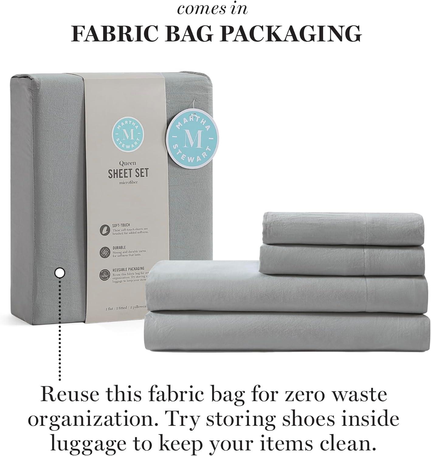 imageMartha Stewart Ultra Soft Brushed and Washed Microfiber 4 Piece Sheet Set Easy Care Deep Pocket Comfy Sheets 1 Flat Sheet 1 Fitted Sheet 2 Std Pillowcases Queen Size White ampamp Blush PinkUltimate Gray