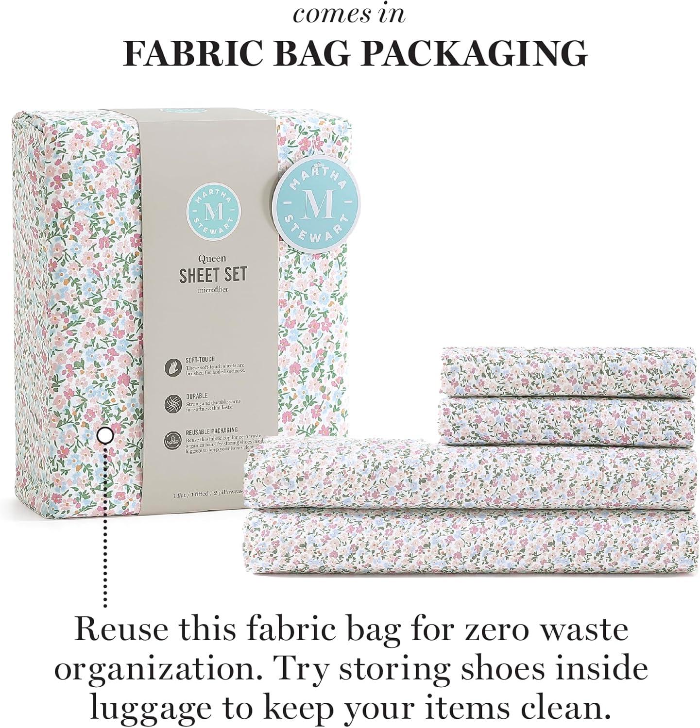 imageMartha Stewart Ultra Soft Brushed and Washed Microfiber 4 Piece Sheet Set Easy Care Deep Pocket Comfy Sheets 1 Flat Sheet 1 Fitted Sheet 2 Std Pillowcases Queen Size White ampamp Blush PinkJuniper Sea Pink