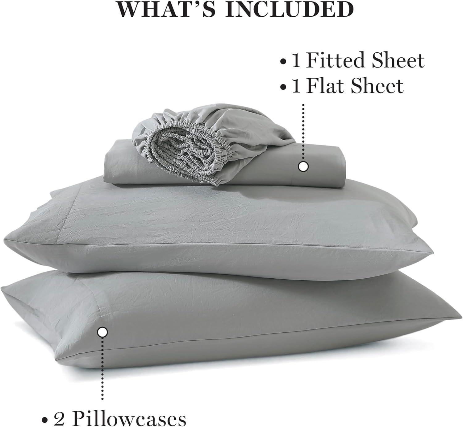 imageMartha Stewart Ultra Soft Brushed and Washed Microfiber 4 Piece Sheet Set Easy Care Deep Pocket Comfy Sheets 1 Flat Sheet 1 Fitted Sheet 2 Std Pillowcases Queen Size White ampamp Blush PinkUltimate Gray