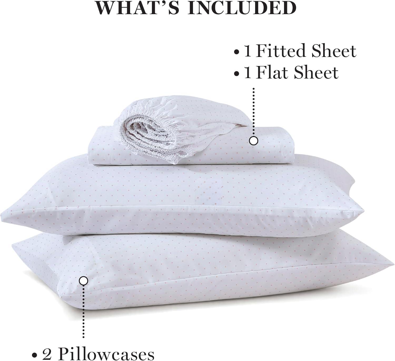 imageMartha Stewart Ultra Soft Brushed and Washed Microfiber 4 Piece Sheet Set Easy Care Deep Pocket Comfy Sheets 1 Flat Sheet 1 Fitted Sheet 2 Std Pillowcases Queen Size White ampamp Blush PinkSwissdot Rose