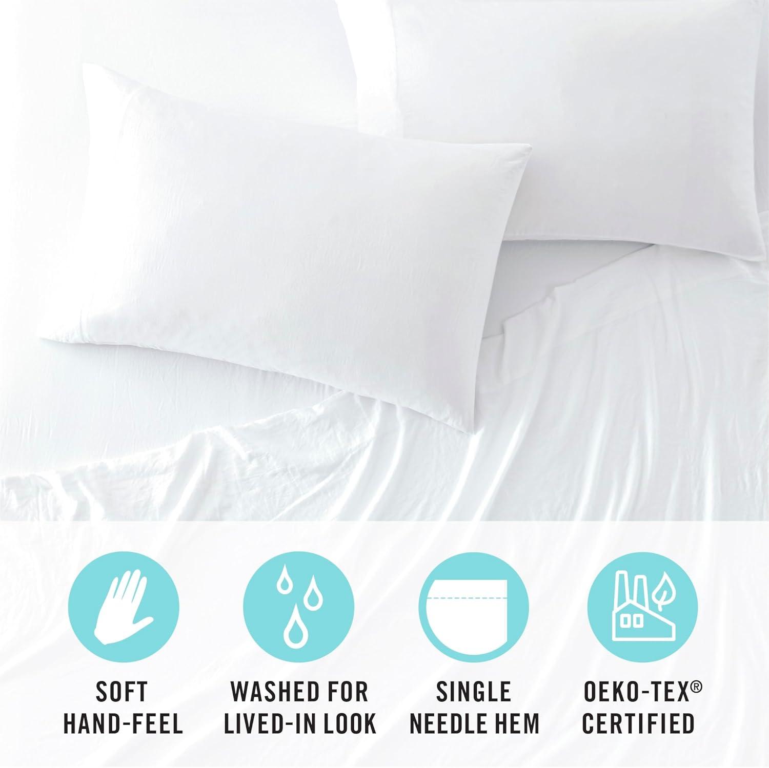 imageMartha Stewart Ultra Soft Brushed and Washed Microfiber 4 Piece Sheet Set Easy Care Deep Pocket Comfy Sheets 1 Flat Sheet 1 Fitted Sheet 2 Std Pillowcases Queen Size White ampamp Blush PinkBrilliant White
