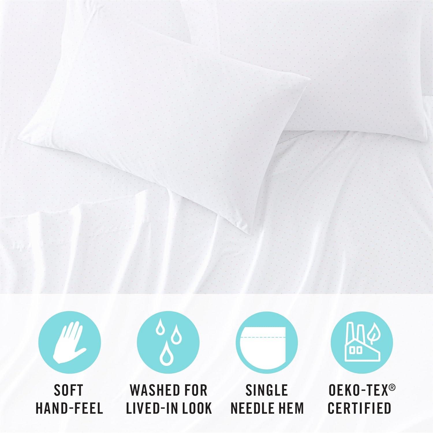 imageMartha Stewart Ultra Soft Brushed and Washed Microfiber 4 Piece Sheet Set Easy Care Deep Pocket Comfy Sheets 1 Flat Sheet 1 Fitted Sheet 2 Std Pillowcases Queen Size White ampamp Blush PinkSwissdot Rose