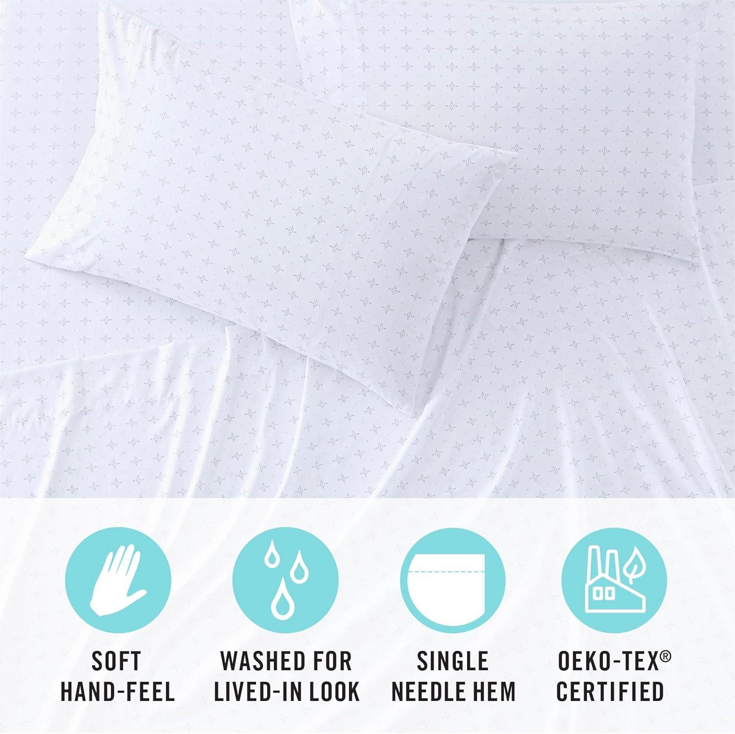 imageMartha Stewart Ultra Soft Brushed and Washed Microfiber 4 Piece Sheet Set Easy Care Deep Pocket Comfy Sheets 1 Flat Sheet 1 Fitted Sheet 2 Std Pillowcases Queen Size White ampamp Blush PinkHayworth Medallion Gray