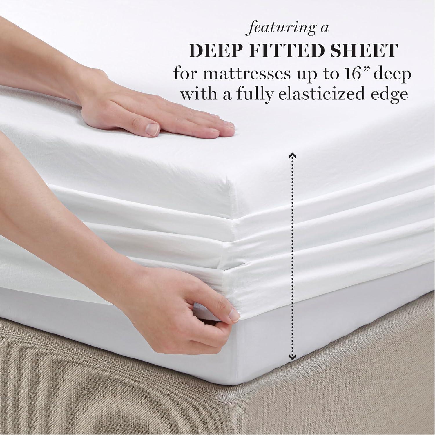 imageMartha Stewart Ultra Soft Brushed and Washed Microfiber 4 Piece Sheet Set Easy Care Deep Pocket Comfy Sheets 1 Flat Sheet 1 Fitted Sheet 2 Std Pillowcases Queen Size White ampamp Blush PinkBrilliant White