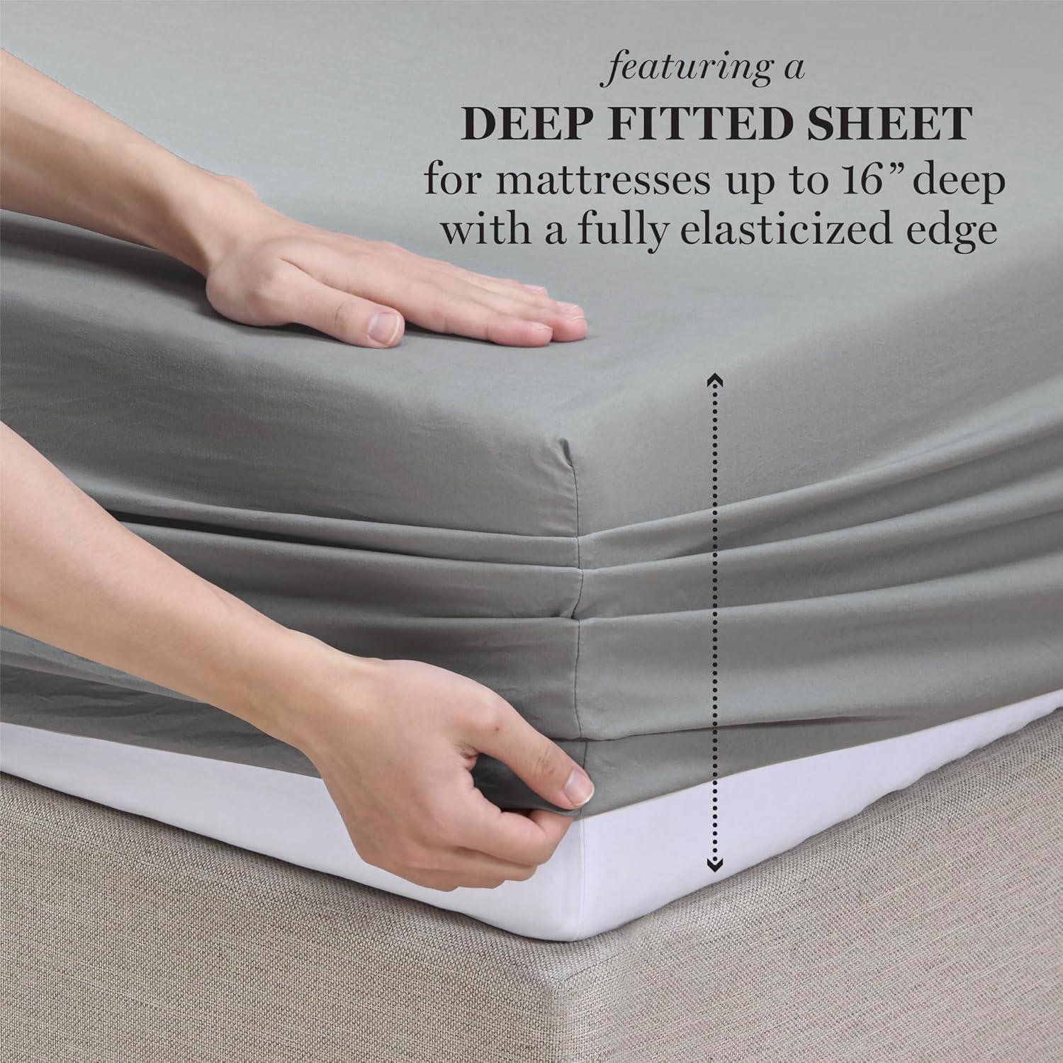 imageMartha Stewart Ultra Soft Brushed and Washed Microfiber 4 Piece Sheet Set Easy Care Deep Pocket Comfy Sheets 1 Flat Sheet 1 Fitted Sheet 2 Std Pillowcases Queen Size White ampamp Blush PinkUltimate Gray