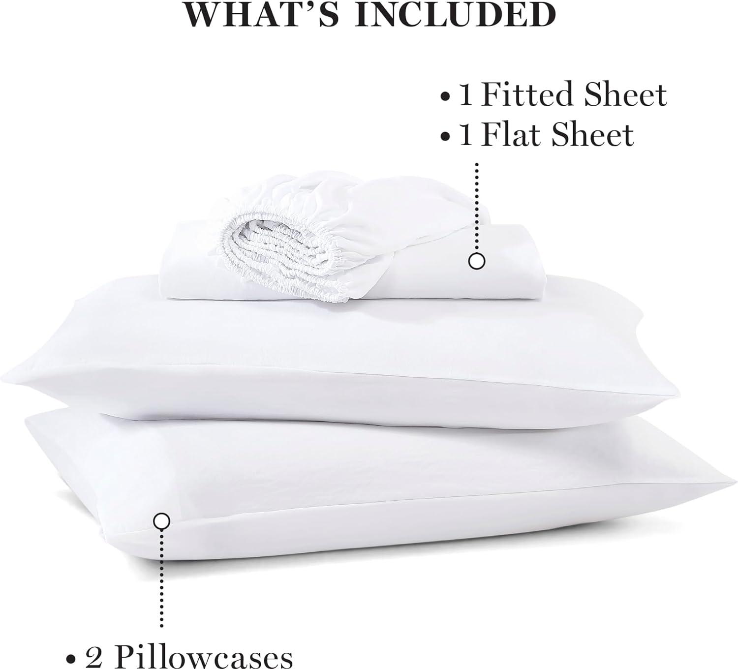 imageMartha Stewart Ultra Soft Brushed and Washed Microfiber 4 Piece Sheet Set Easy Care Deep Pocket Comfy Sheets 1 Flat Sheet 1 Fitted Sheet 2 Std Pillowcases Queen Size White ampamp Blush PinkBrilliant White