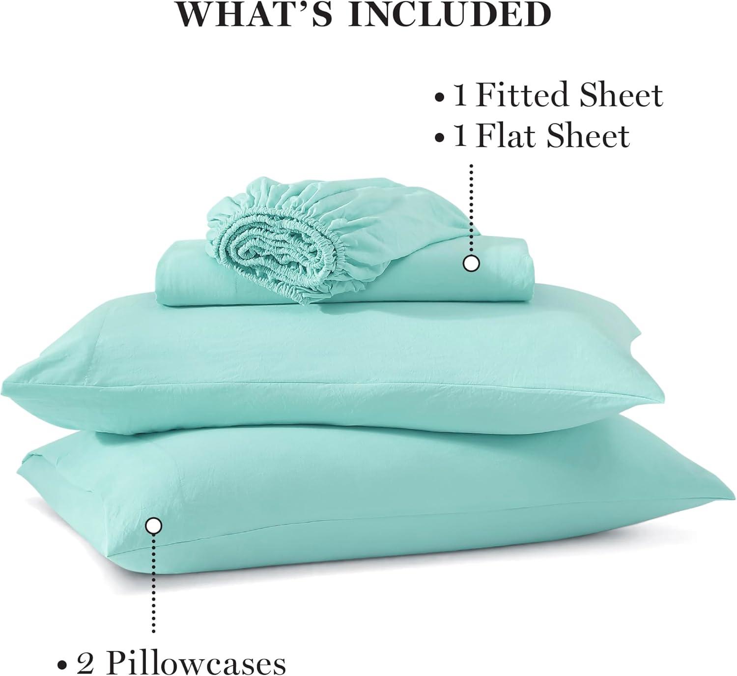 imageMartha Stewart Ultra Soft Brushed and Washed Microfiber 4 Piece Sheet Set Easy Care Deep Pocket Comfy Sheets 1 Flat Sheet 1 Fitted Sheet 2 Std Pillowcases Queen Size White ampamp Blush PinkBlue Tint