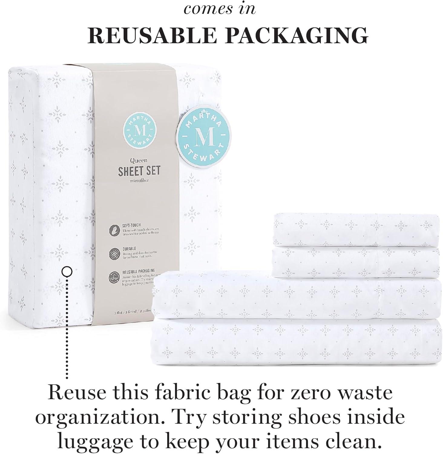 imageMartha Stewart Ultra Soft Brushed and Washed Microfiber 4 Piece Sheet Set Easy Care Deep Pocket Comfy Sheets 1 Flat Sheet 1 Fitted Sheet 2 Std Pillowcases Queen Size White ampamp Blush PinkHayworth Medallion Gray