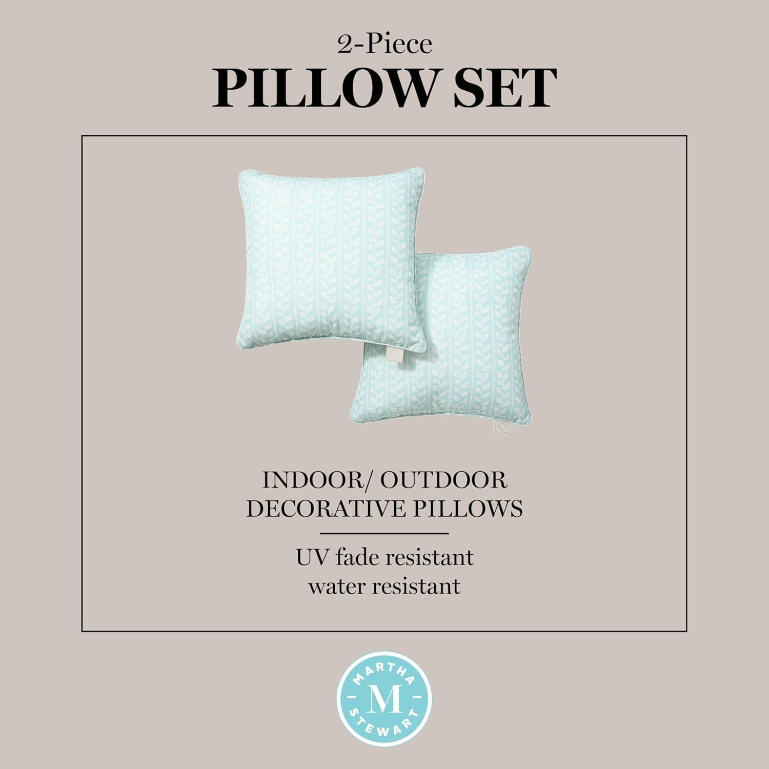 imageMartha Stewart Vineyard Vines Indoor Outdoor Decorative Pillow 2Pack Set UV Fade Resistant Water Repellent Printed Garden Design Green 18quotx18quotAqua Blue
