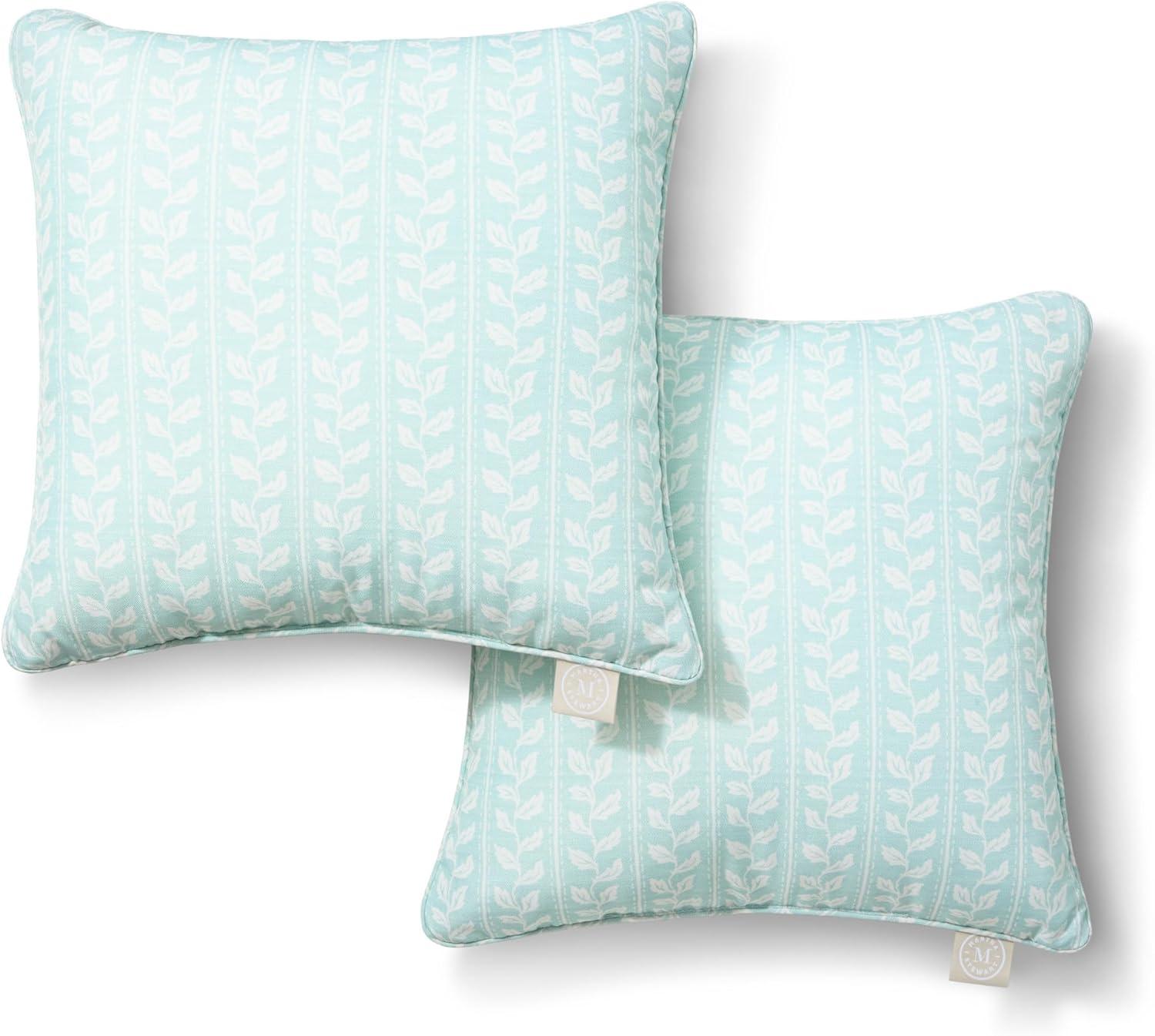 imageMartha Stewart Vineyard Vines Indoor Outdoor Decorative Pillow 2Pack Set UV Fade Resistant Water Repellent Printed Garden Design Green 18quotx18quotAqua Blue