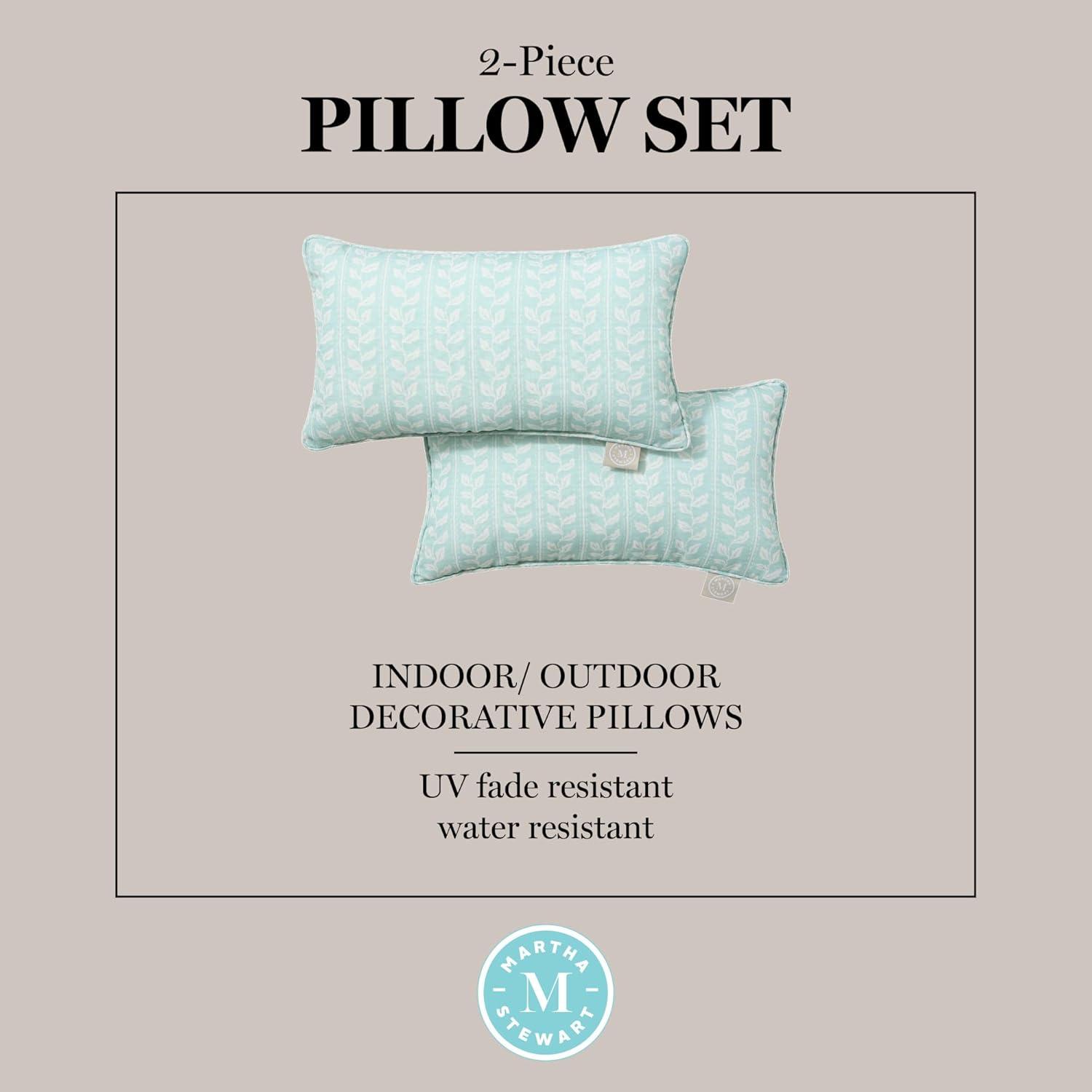 imageMartha Stewart Vineyard Vines Indoor Outdoor Decorative Pillow 2Pack Set UV Fade Resistant Water Repellent Printed Garden Design Green 18quotx18quotAqua Blue