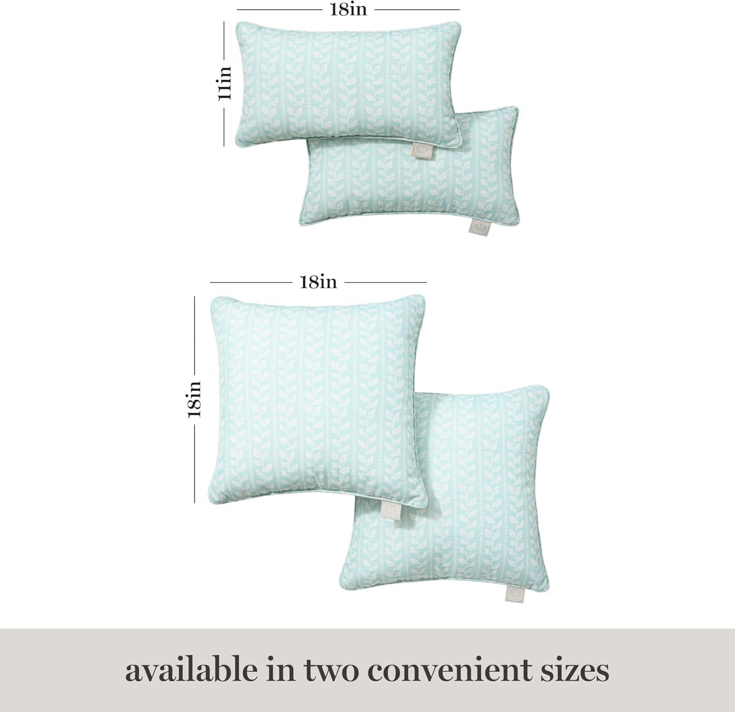 imageMartha Stewart Vineyard Vines Indoor Outdoor Decorative Pillow 2Pack Set UV Fade Resistant Water Repellent Printed Garden Design Green 18quotx18quotAqua Blue