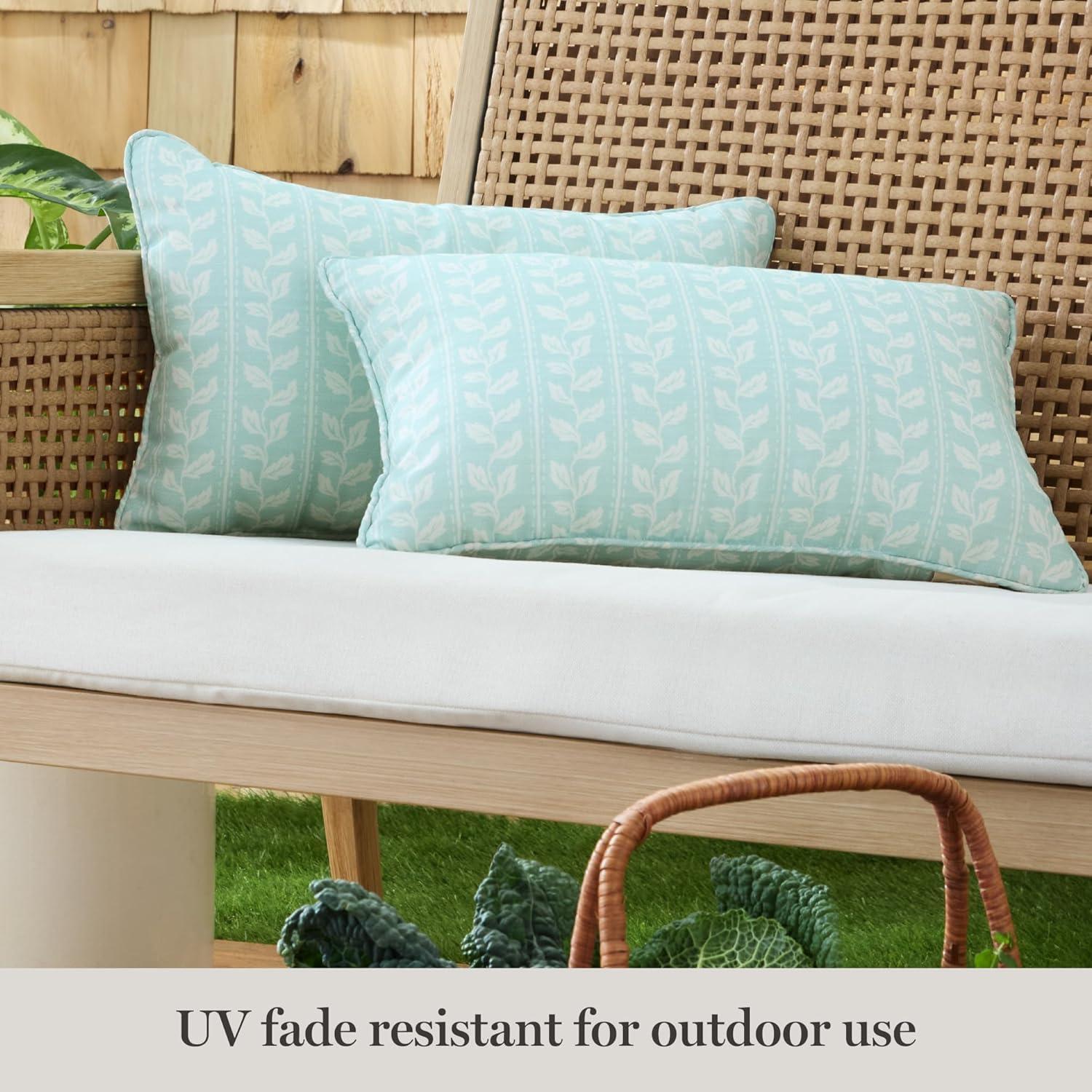 imageMartha Stewart Vineyard Vines Indoor Outdoor Decorative Pillow 2Pack Set UV Fade Resistant Water Repellent Printed Garden Design Green 18quotx18quotAqua Blue