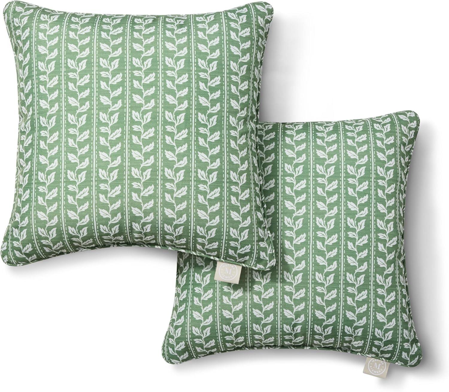 imageMartha Stewart Vineyard Vines Indoor Outdoor Decorative Pillow 2Pack Set UV Fade Resistant Water Repellent Printed Garden Design Green 18quotx18quotGreen