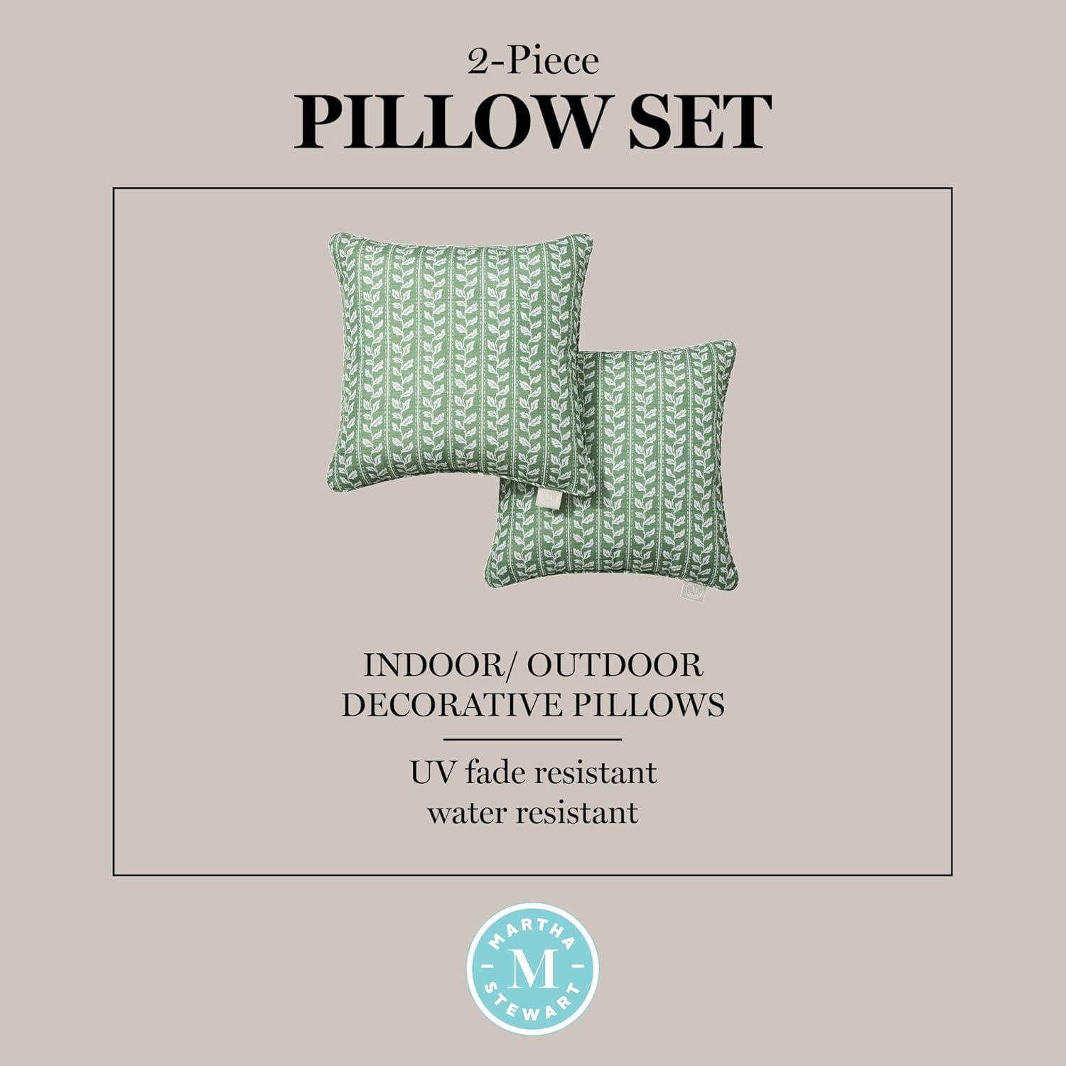 imageMartha Stewart Vineyard Vines Indoor Outdoor Decorative Pillow 2Pack Set UV Fade Resistant Water Repellent Printed Garden Design Green 18quotx18quotGreen