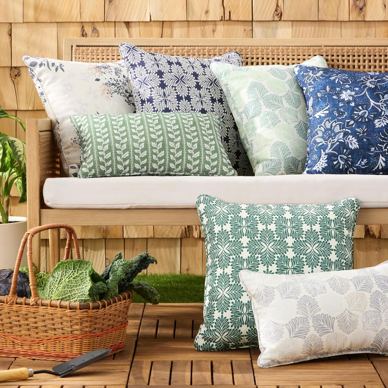 imageMartha Stewart Vineyard Vines Indoor Outdoor Decorative Pillow 2Pack Set UV Fade Resistant Water Repellent Printed Garden Design Green 18quotx18quotGreen